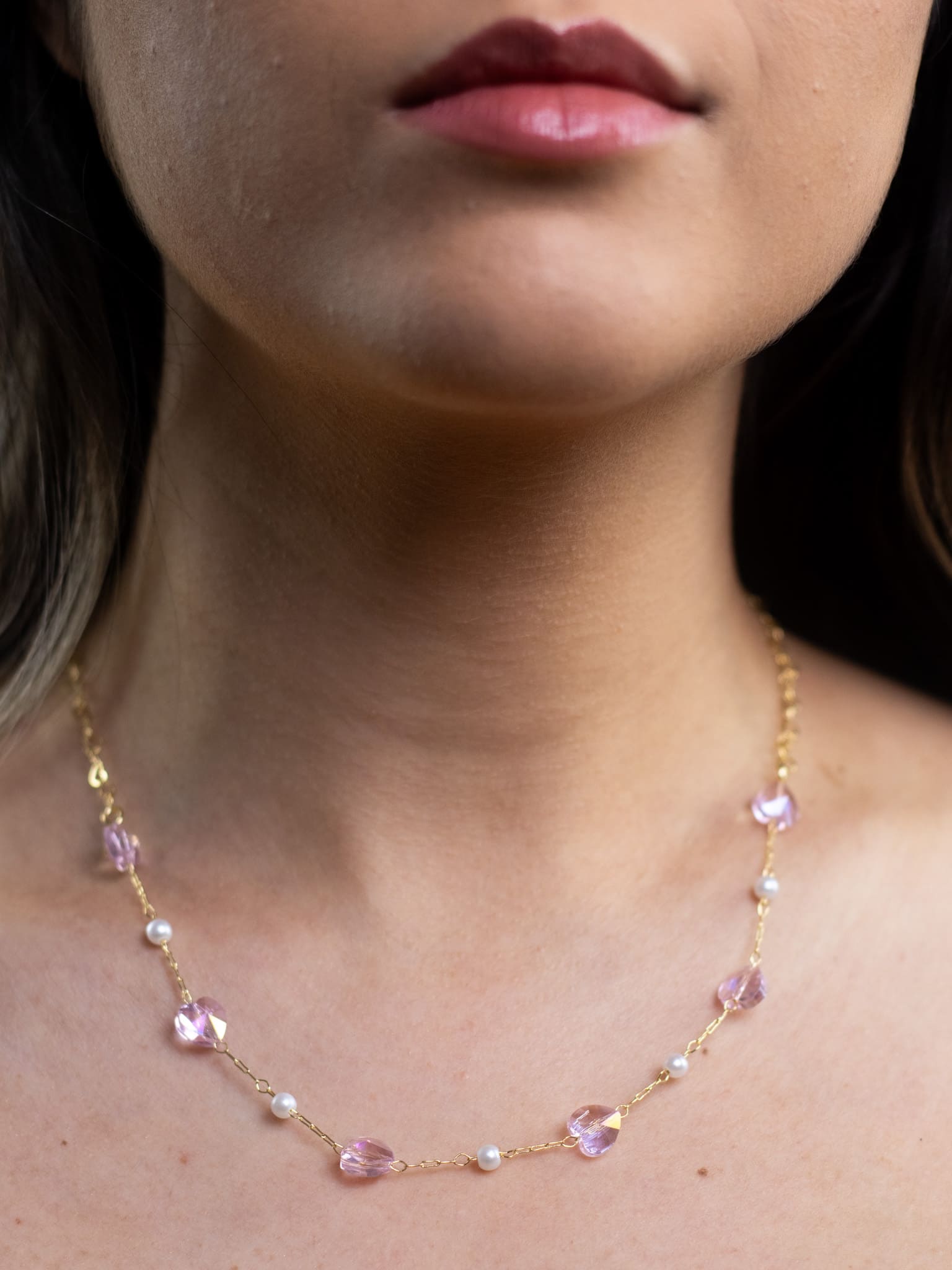 Choker Cristal Coração com Pérola Banhado a Ouro 18k