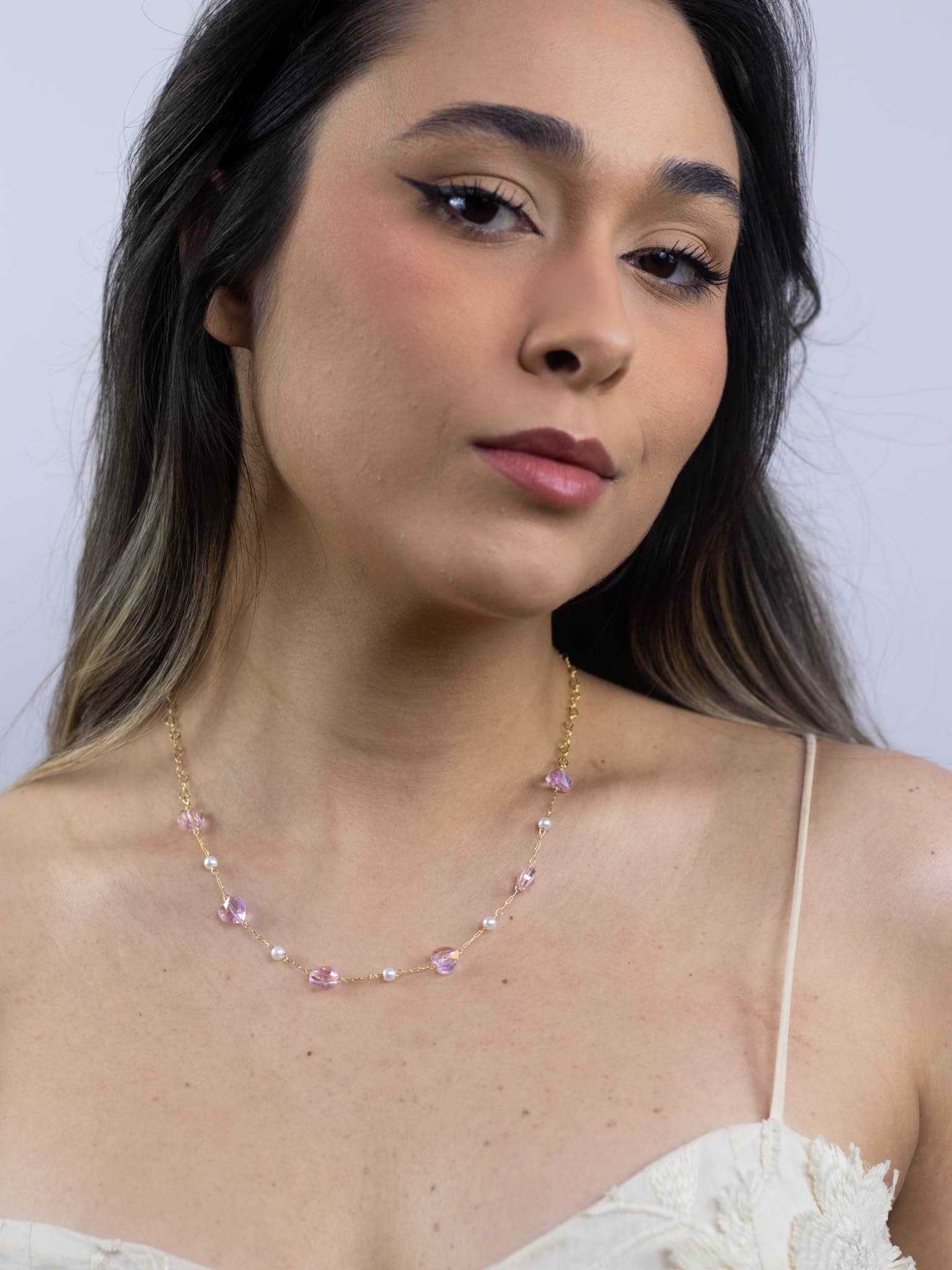 Choker Cristal Coração com Pérola Banhado a Ouro 18k