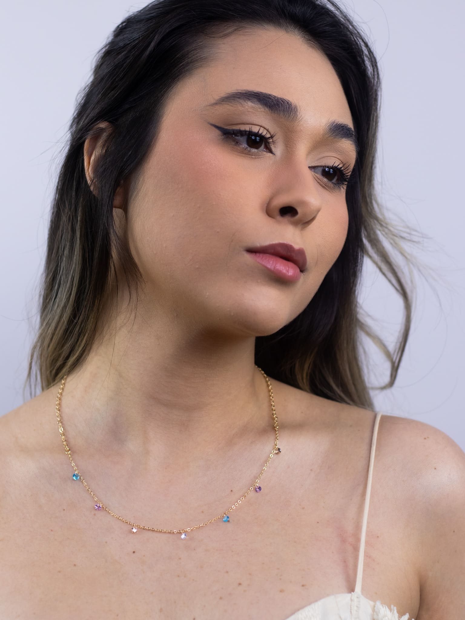Choker Cristal Colorido Banhado a Ouro 18k
