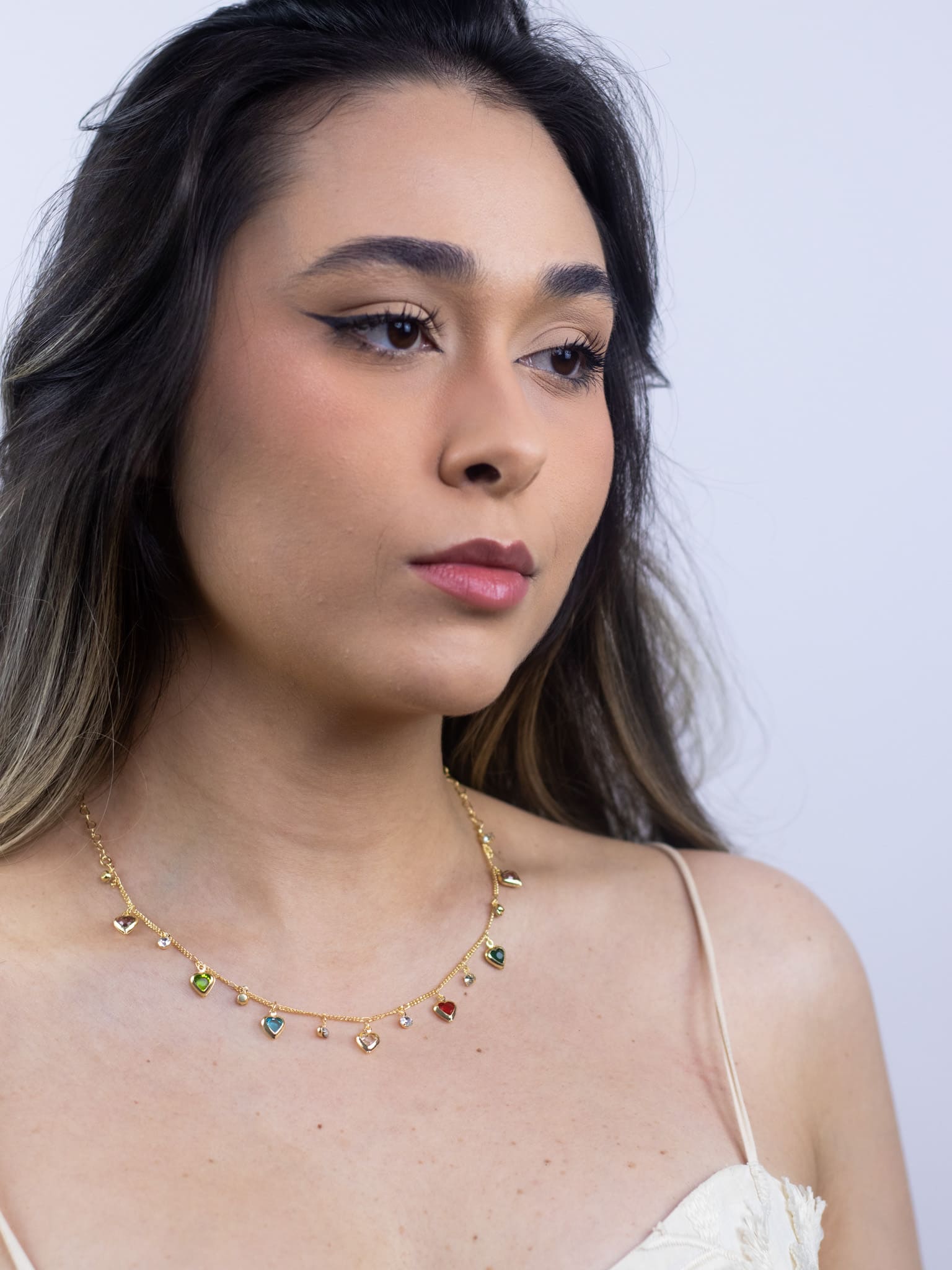 Choker Coração com Cristal Banhada a Ouro 18k