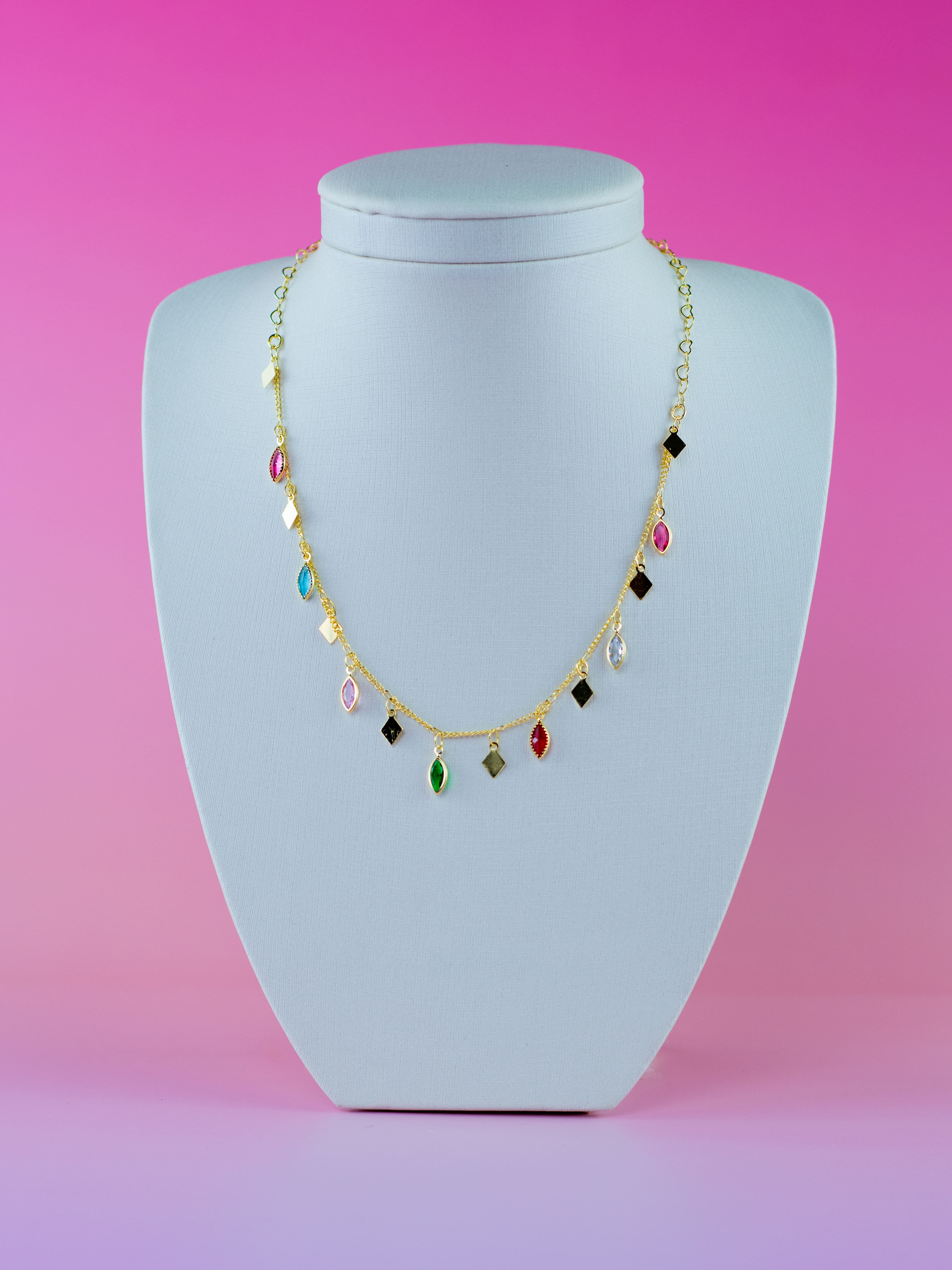 Choker Metal com Navete Colorido Banhado a Ouro 18k