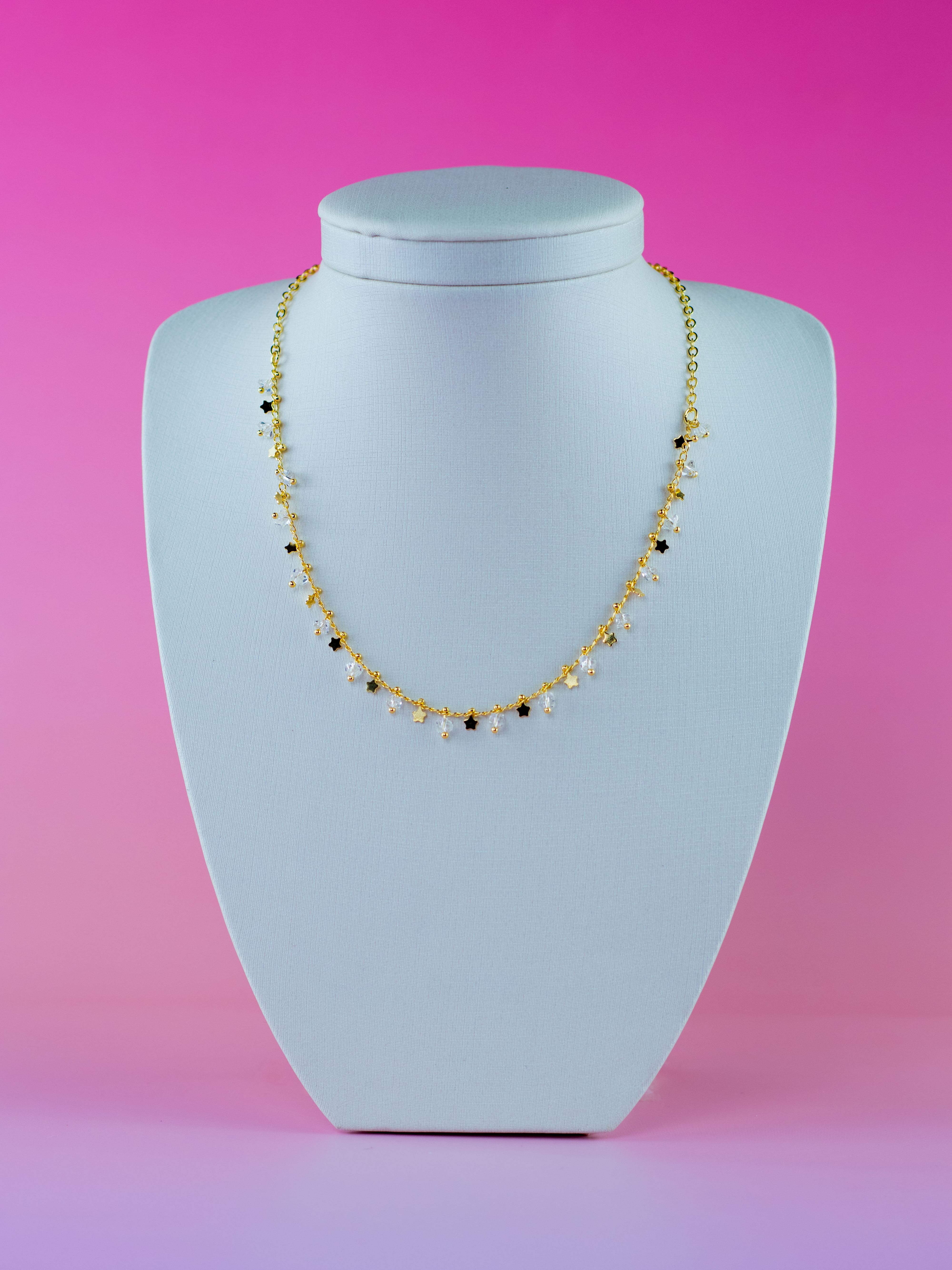 Choker Metal Estrela com Cristal Banhada a Ouro 18k