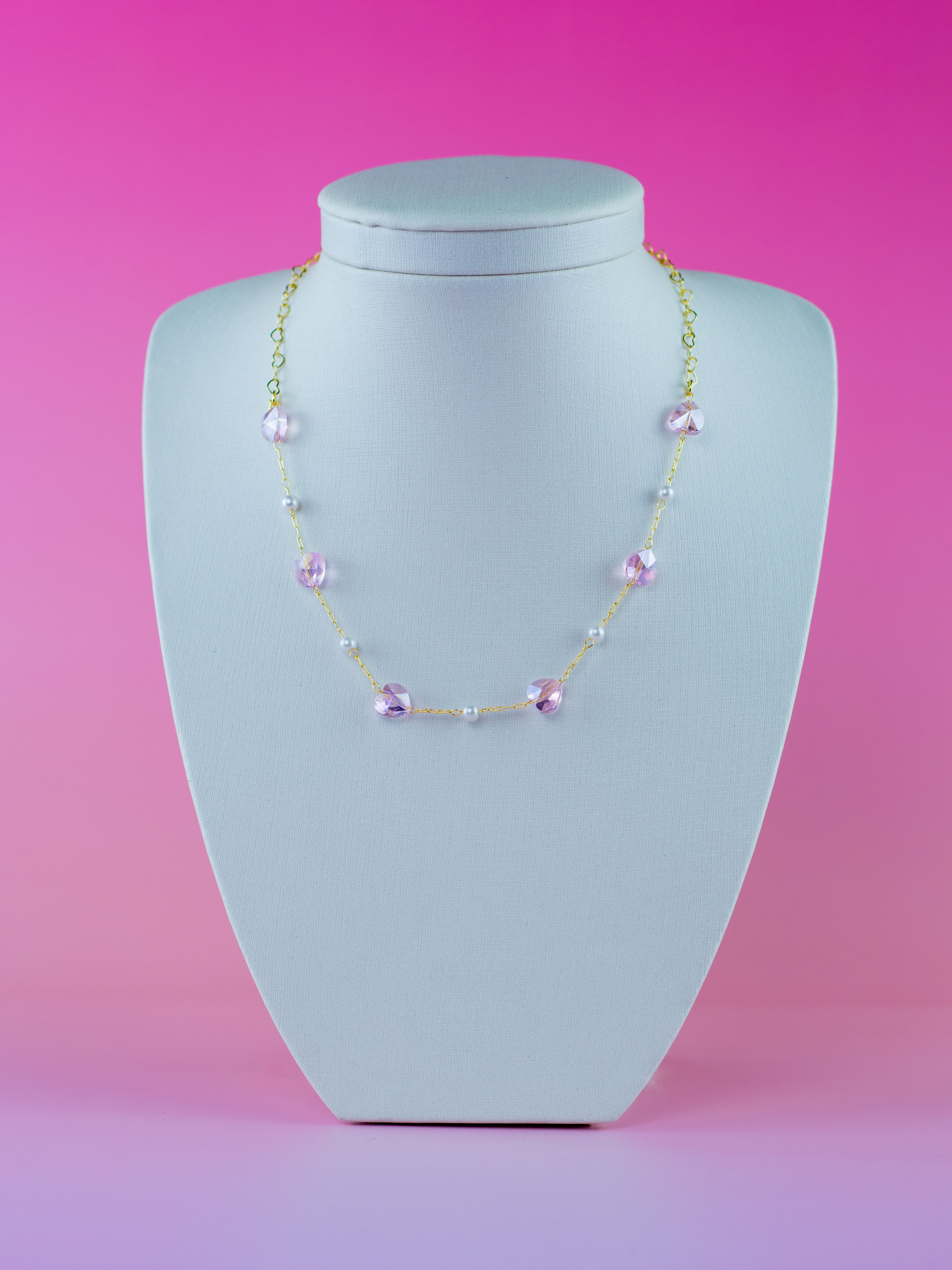 Choker Cristal Coração com Pérola Banhado a Ouro 18k