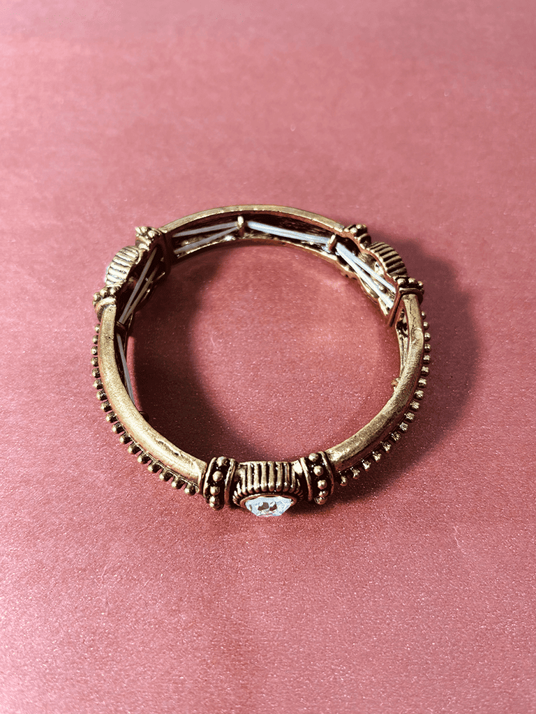 Bracelete Boho de Metal Dourado com Pedra de Cristal