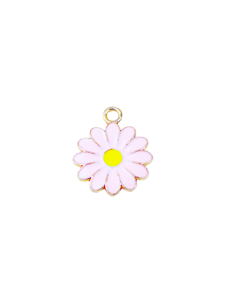 Pingente Dourado de Flor Rosa Claro