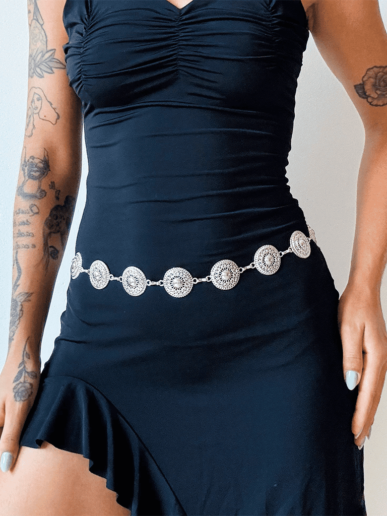 Cinto de Metal Prata em Formato de Bola