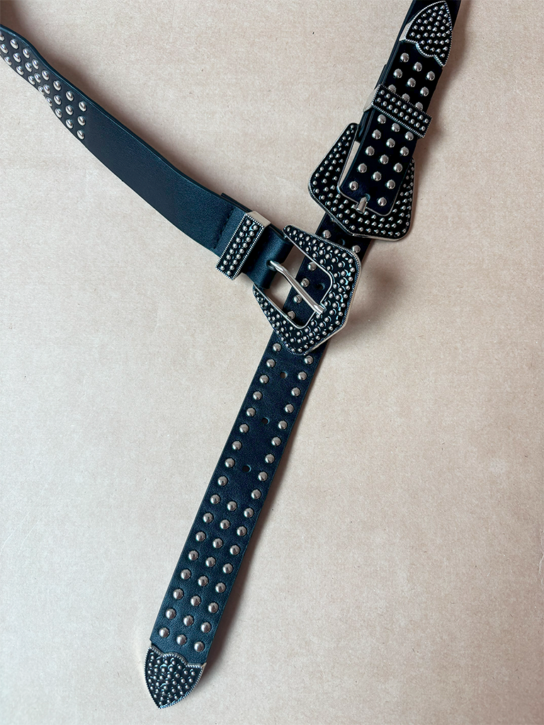 Cinto Country de Couro Sintético Preto com Tachas