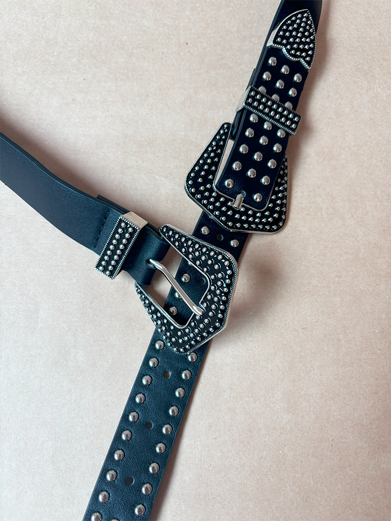 Cinto Country de Couro Sintético Preto com Tachas