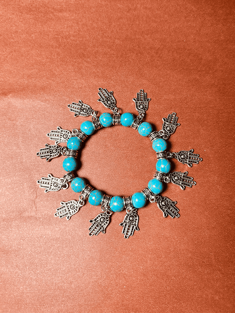 Pulseira Boho de Miçangas Azuis e Pingentes