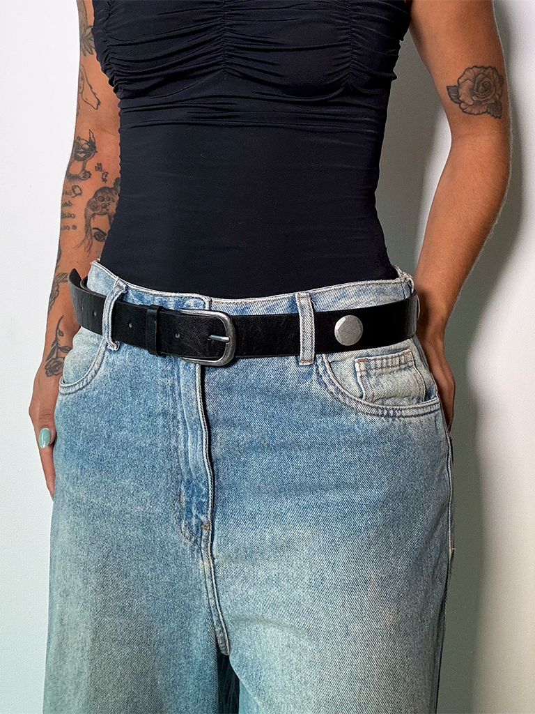 Cinto de Couro Sintético Casual Preto