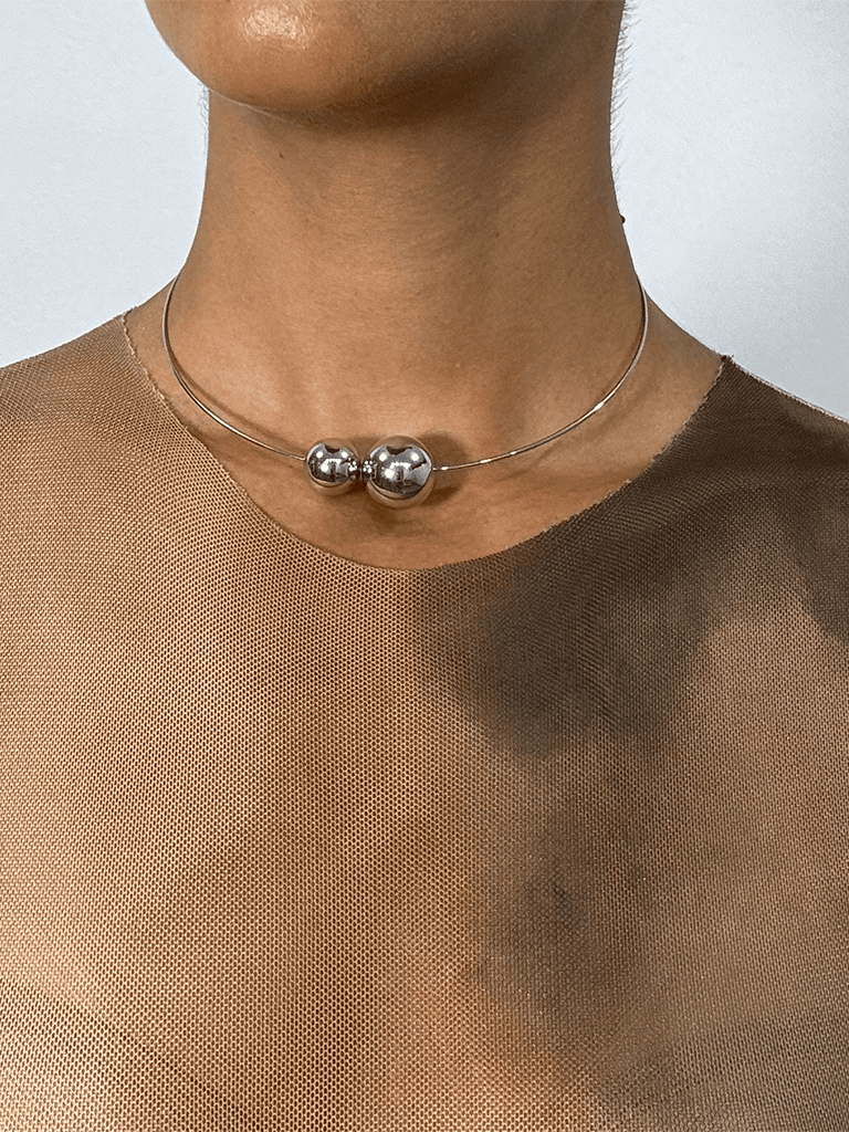 Conjunto Prata de Colar e Brinco de Esfera