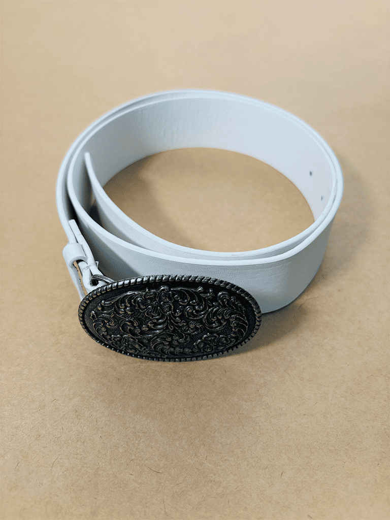 Cinto Cowboy de Couro Sintético Branco com Fivela de Metal Criativa