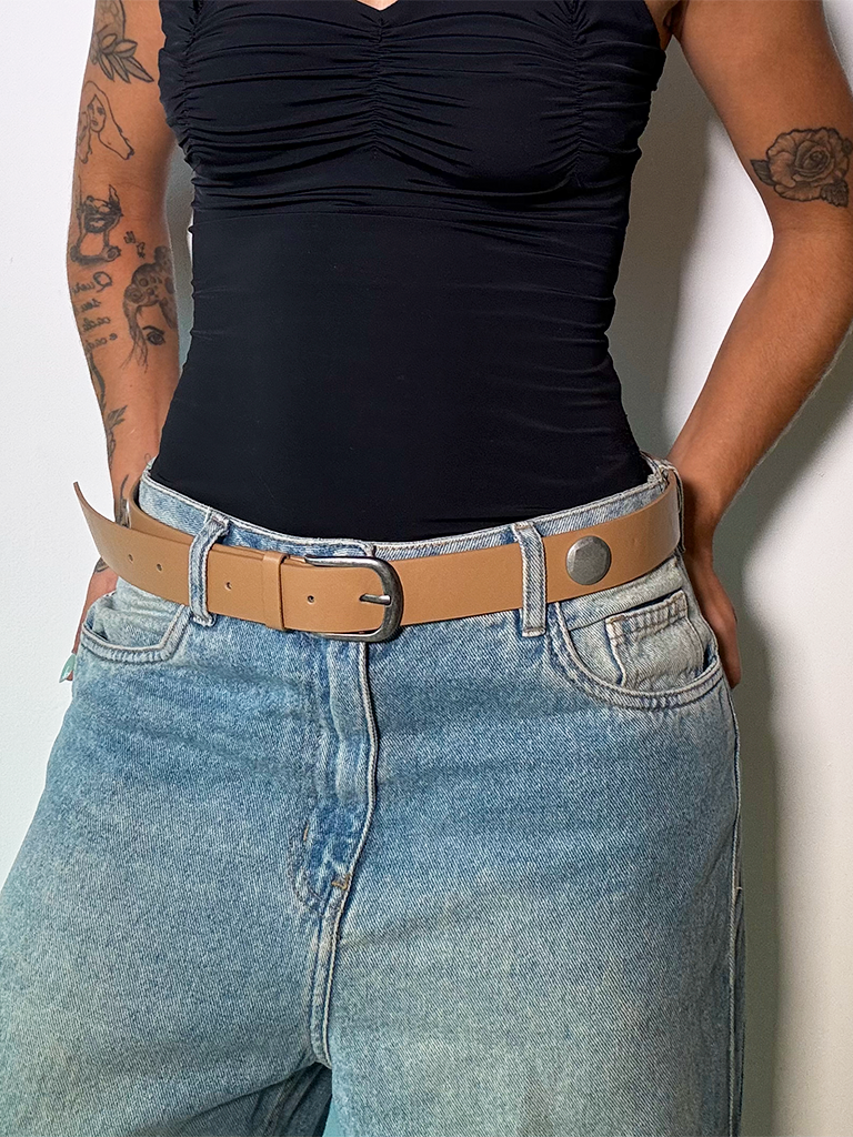 Cinto de Couro Sintético Casual Bege