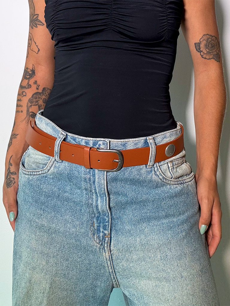 Cinto de Couro Sintético Casual Cor Terra