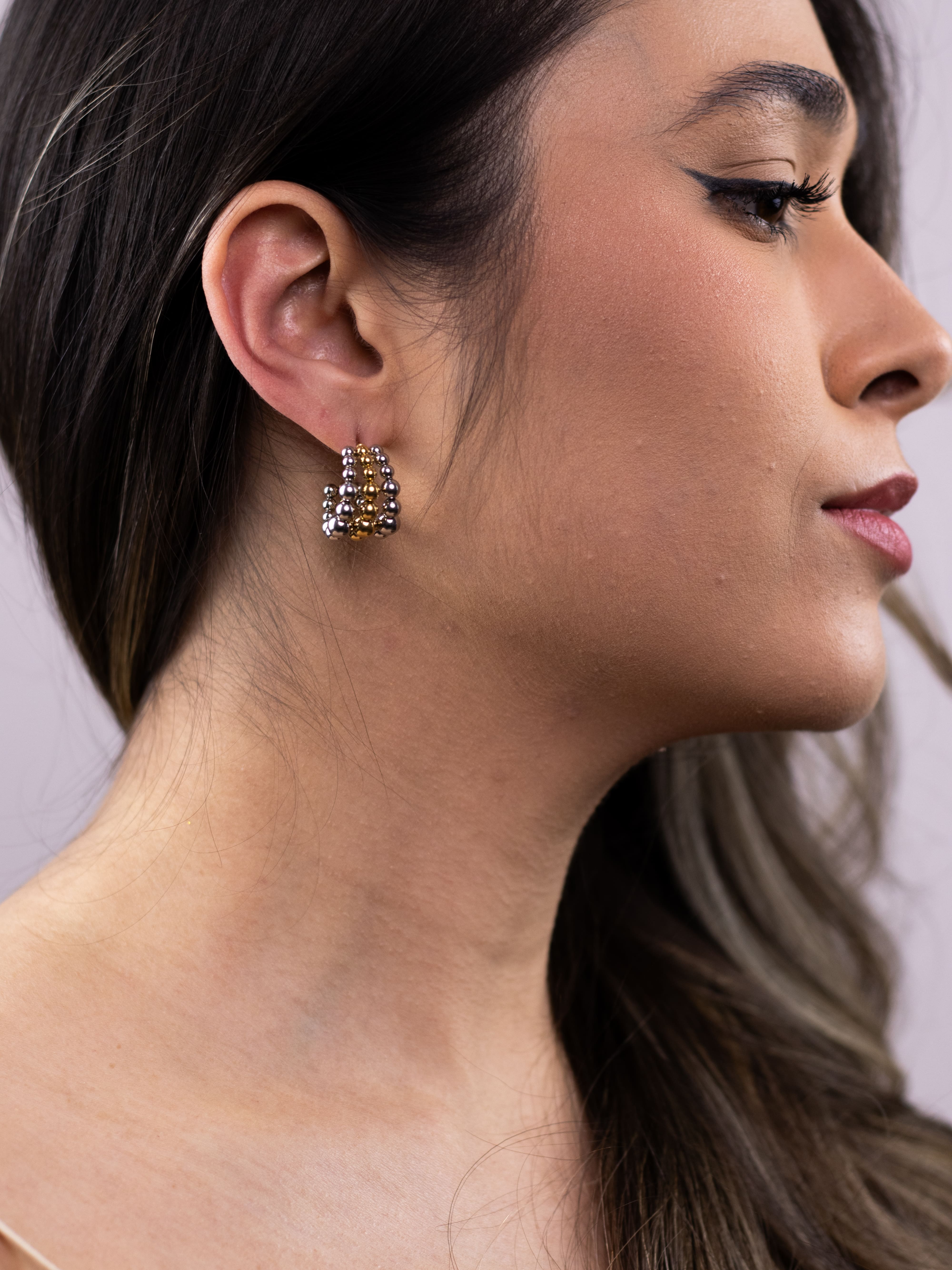 Argola Tripla Dois Banhos de Esfera