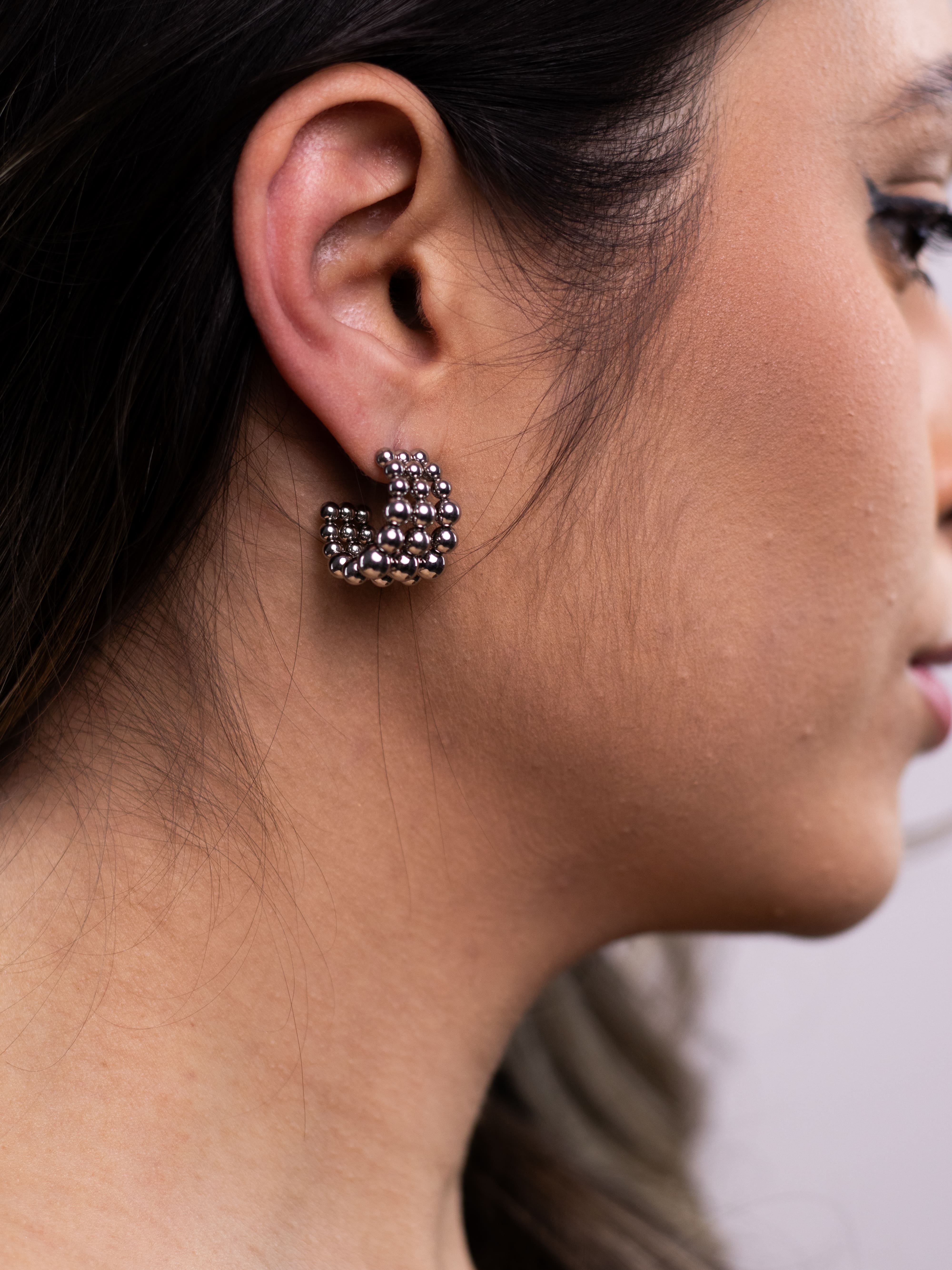 Argola Tripla Prata de Esfera