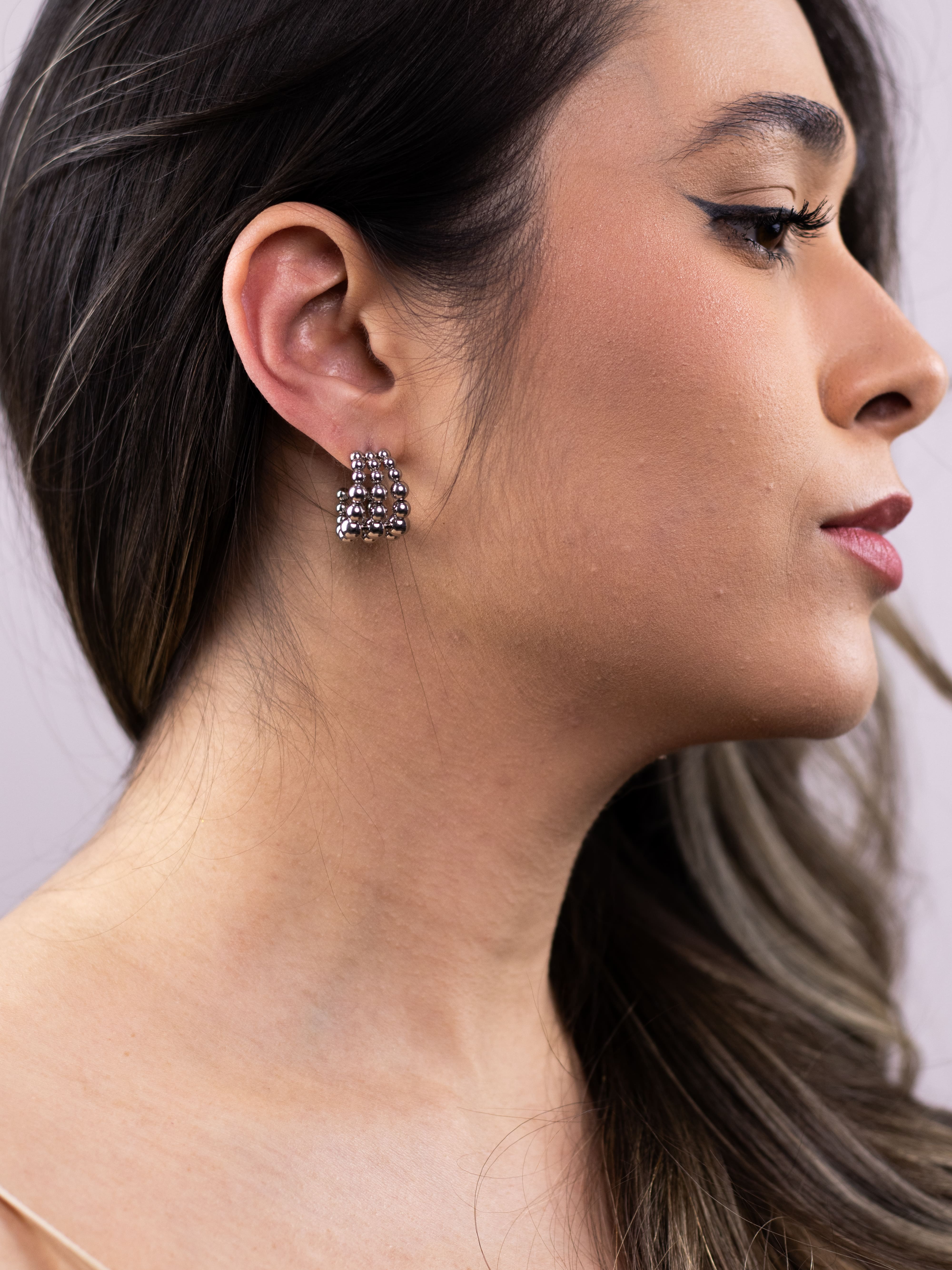 Argola Tripla Prata de Esfera