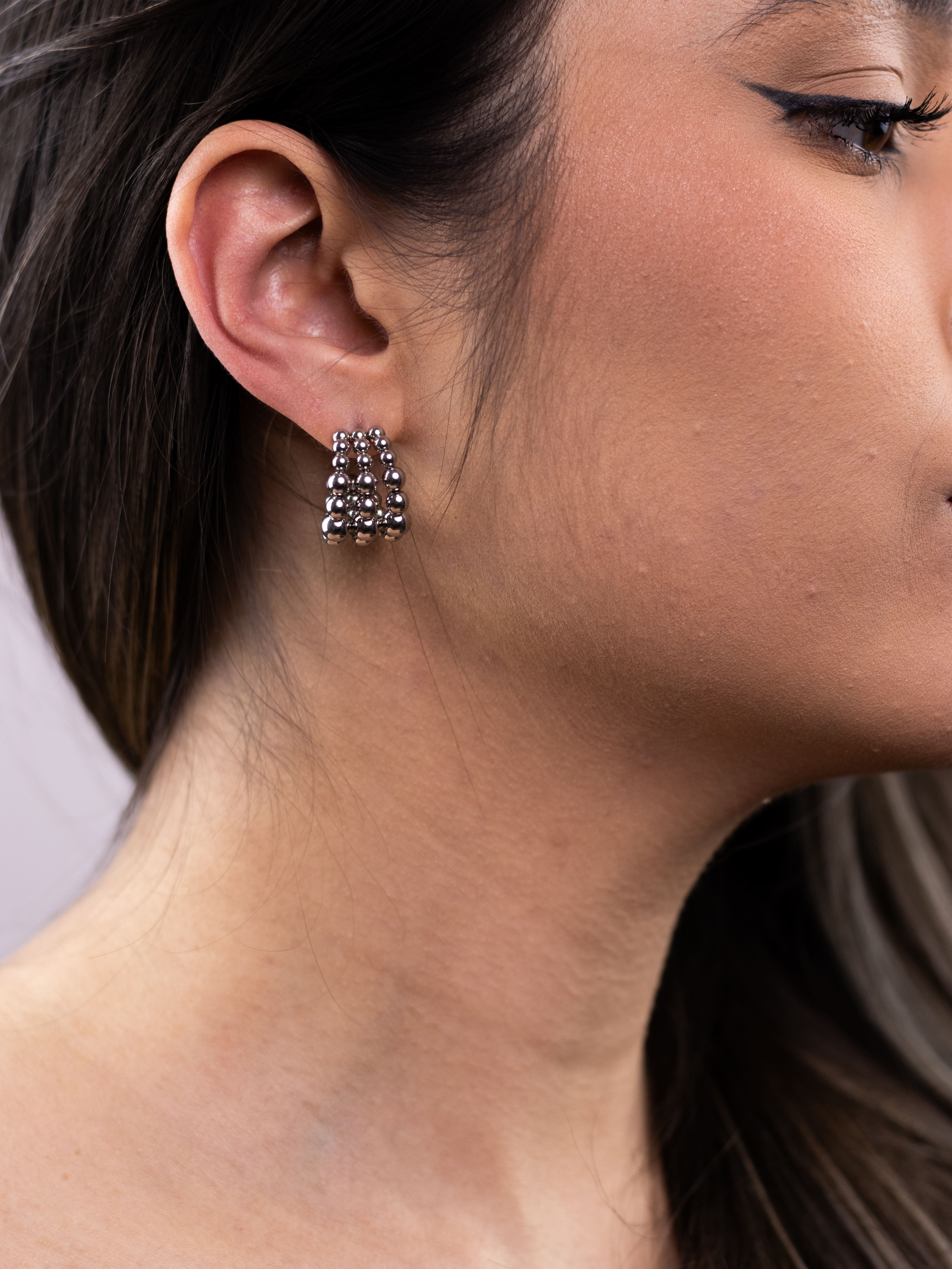 Argola Tripla Prata de Esfera