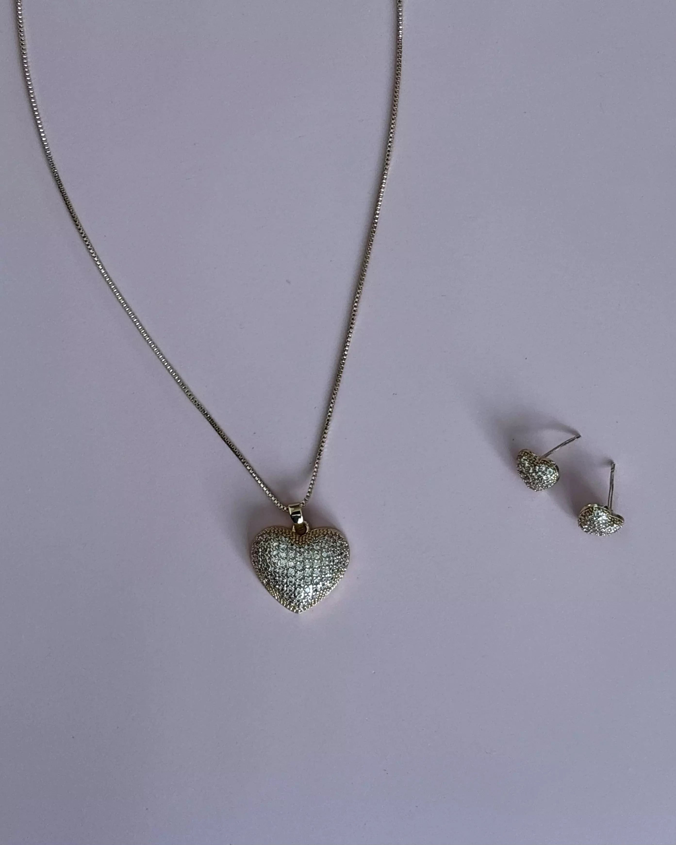 Conjunto Brinco e Colar Coração Cravejado