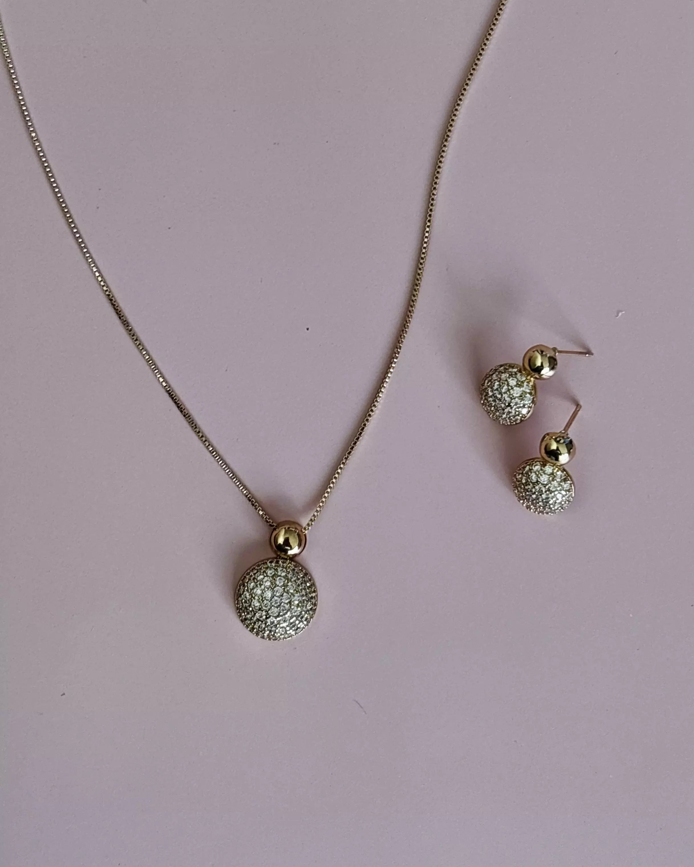 Conjunto Brinco E Colar Bola Cravejada