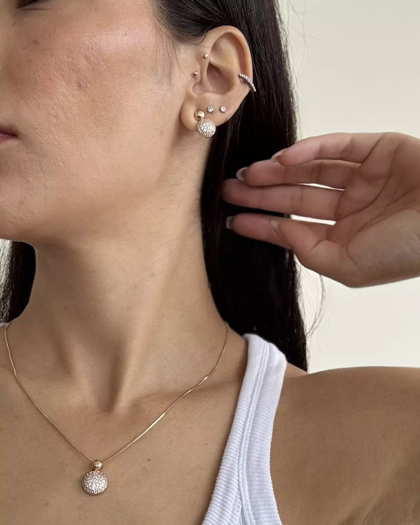 Conjunto Brinco E Colar Bola Cravejada