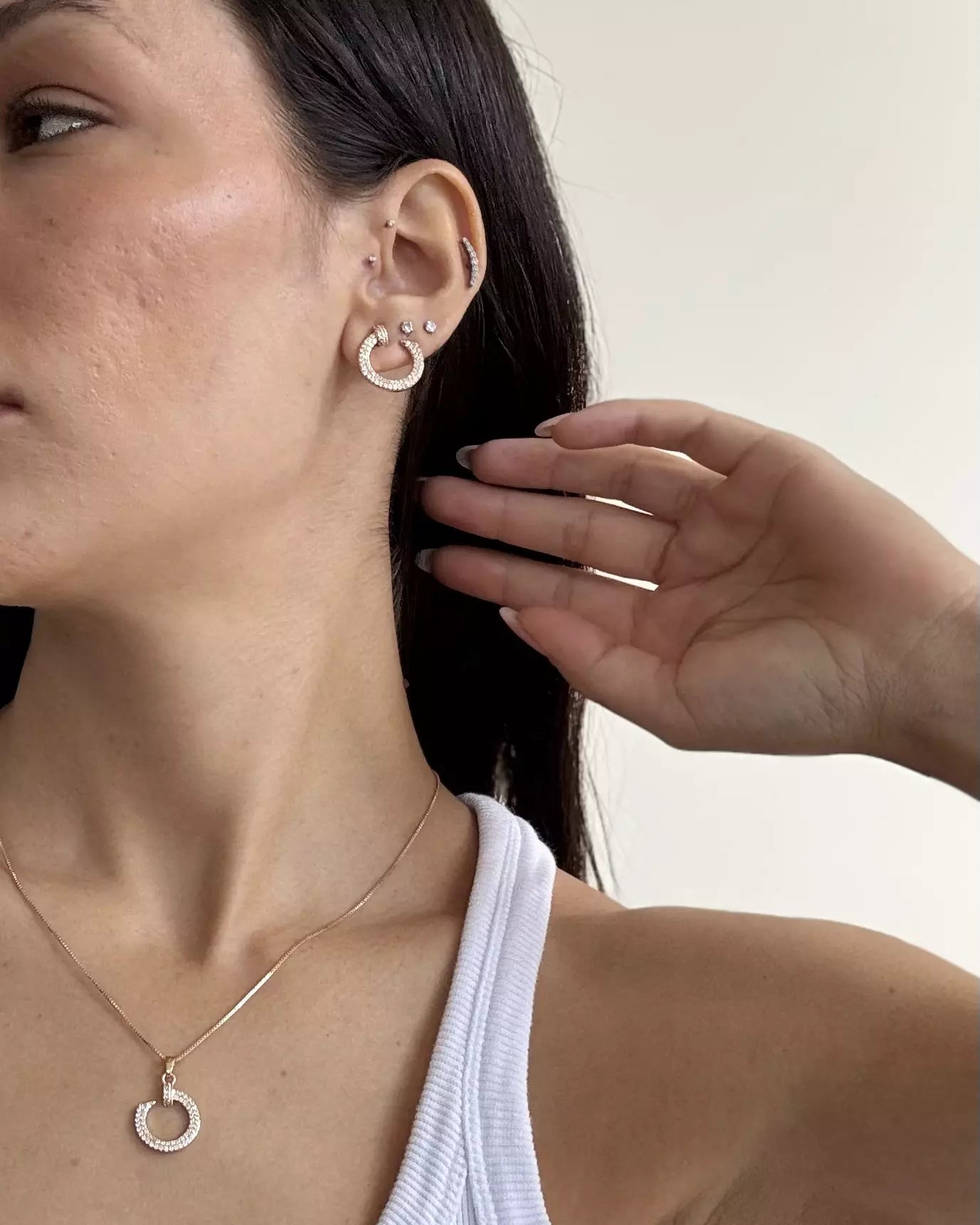 Conjunto Brinco e Colar Círculo Cravejado