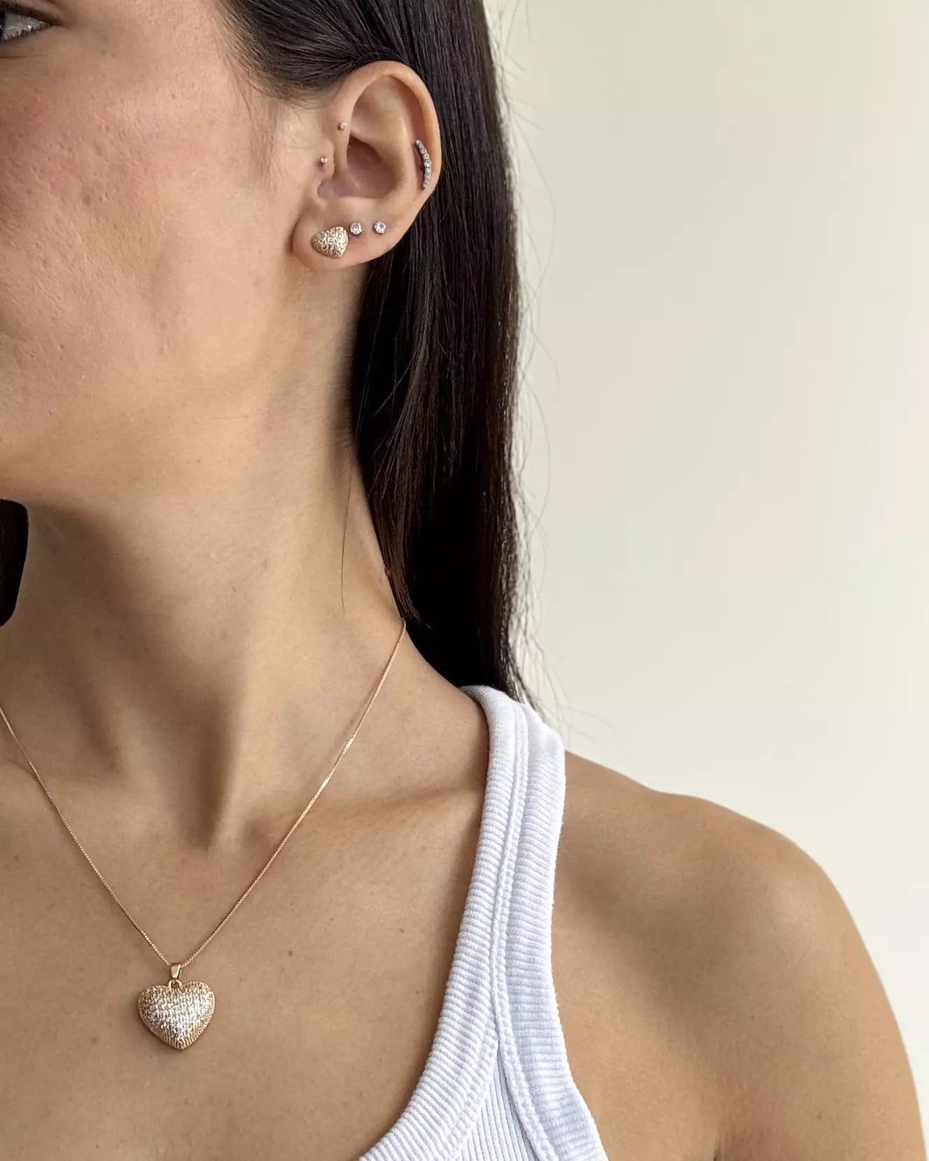 Conjunto Brinco e Colar Coração Cravejado