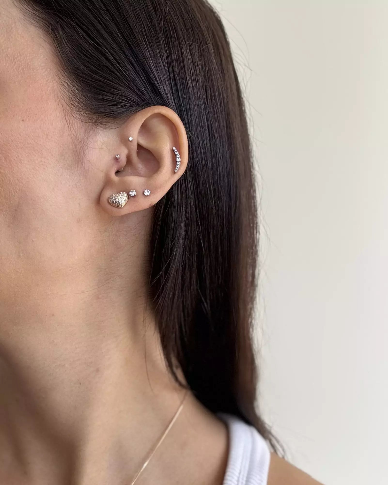 Conjunto Brinco e Colar Coração Cravejado