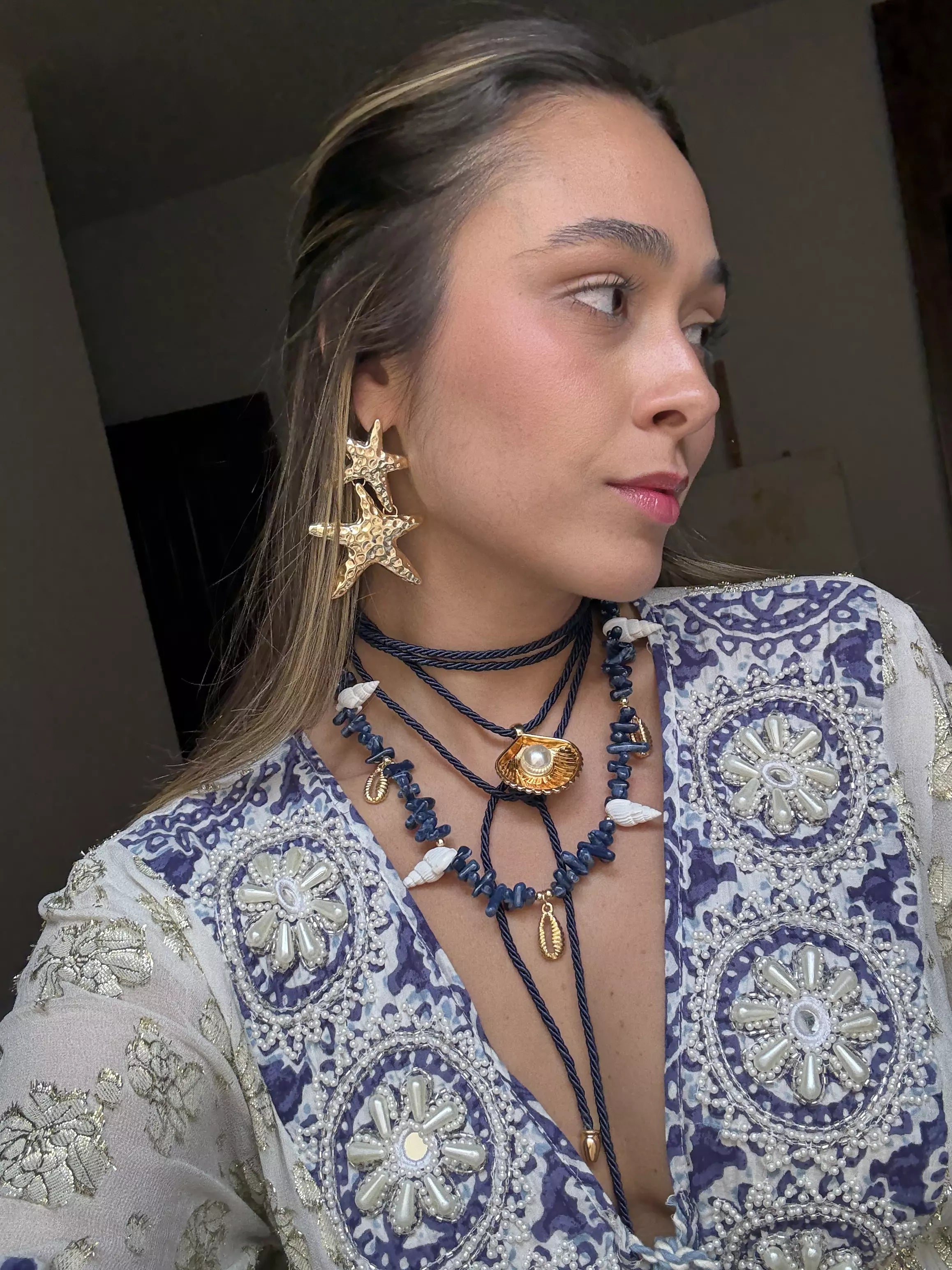 Brinco Duplo Estrela do Mar Dourado