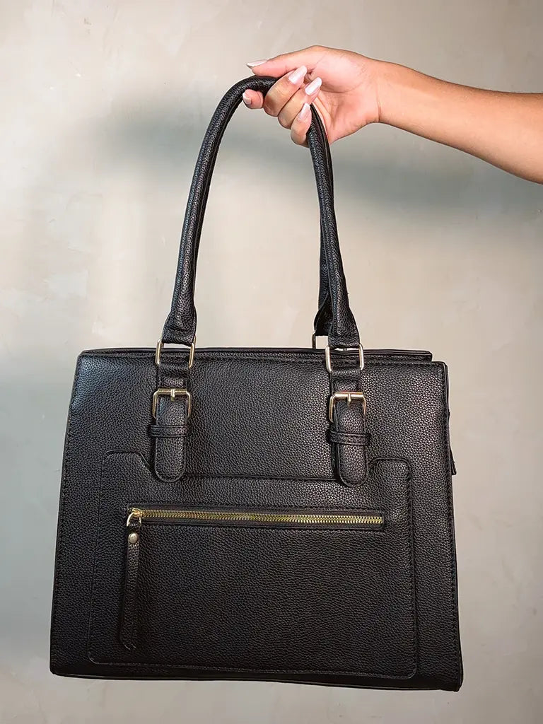 Bolsa Feminina Preta Grande com Zíper Frontal