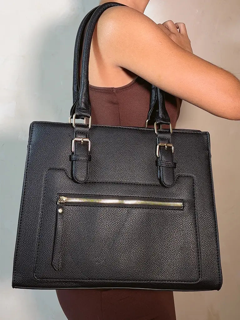 Bolsa Feminina Preta Grande com Zíper Frontal