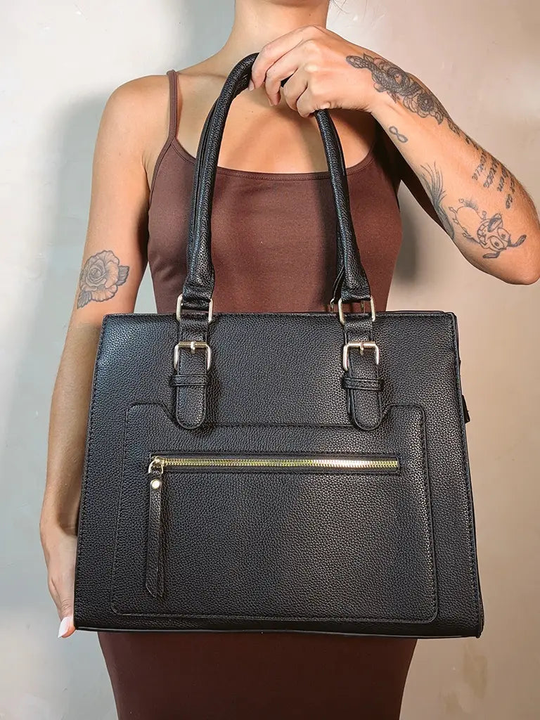 Bolsa Feminina Preta Grande com Zíper Frontal