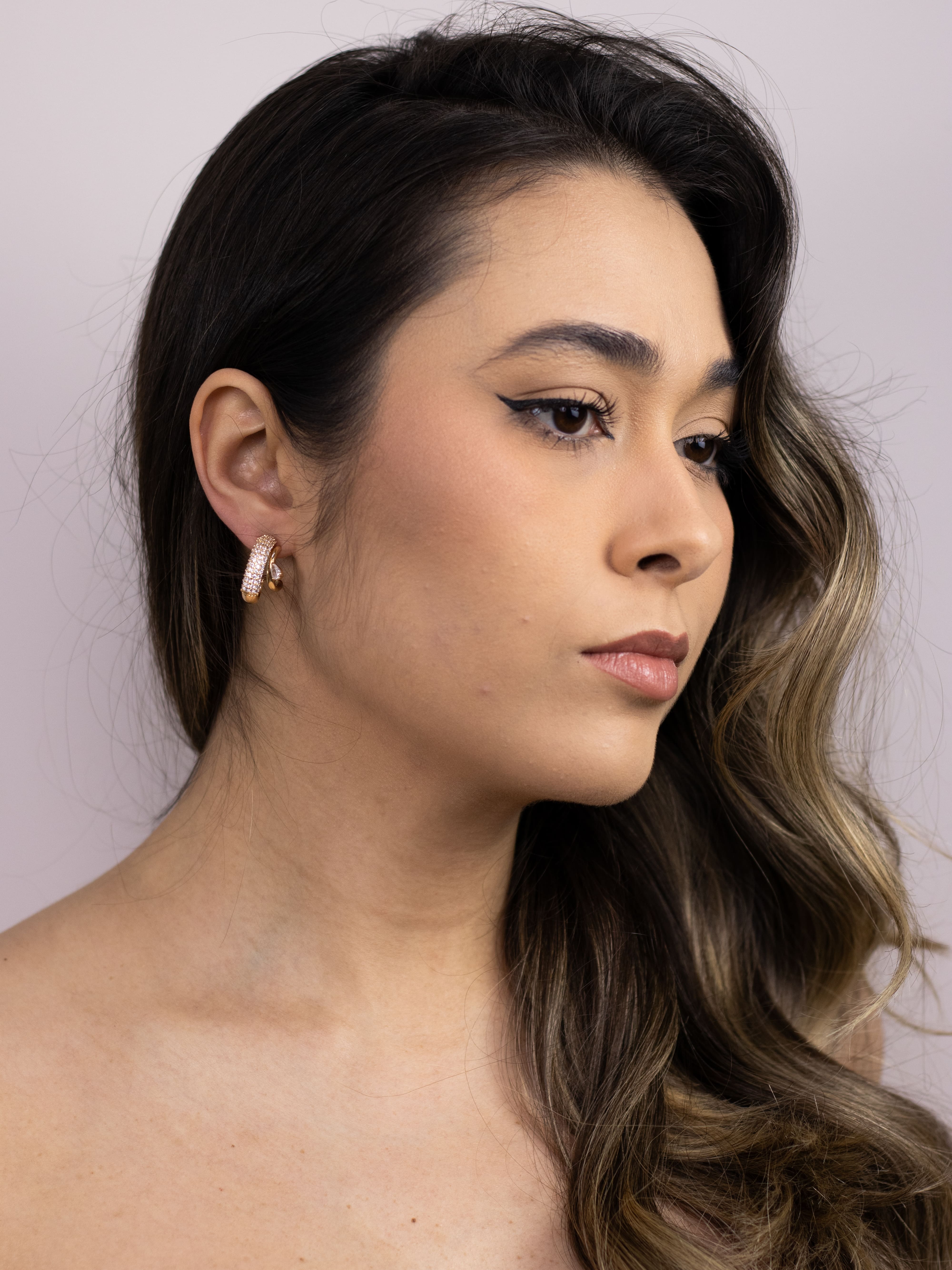 Brinco Argola Dupla com Zircônia de Metal Dourado