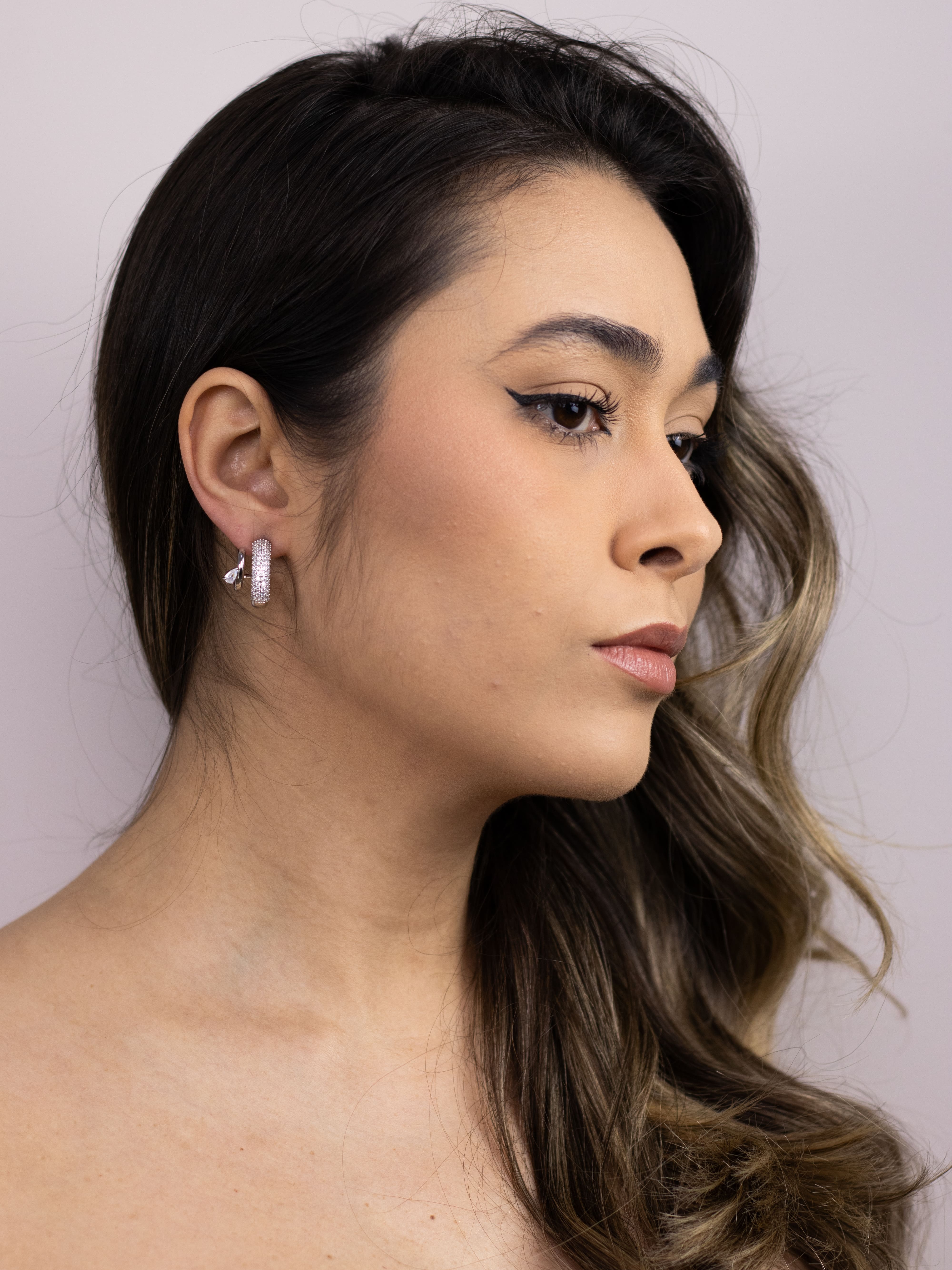 Brinco Argola Dupla com Zircônia de Metal Prata