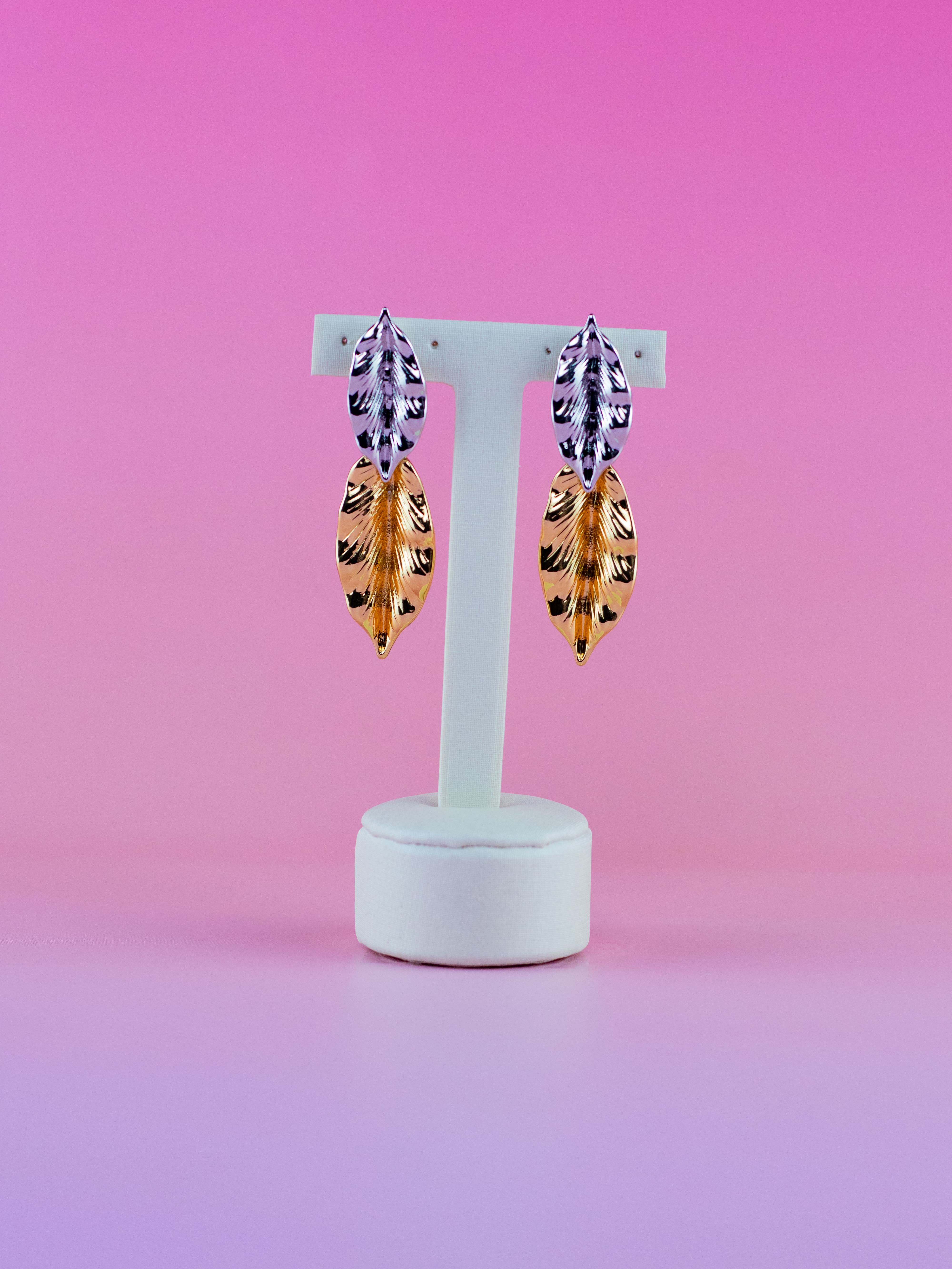 Brinco Folha Duplo com Mix de Cores