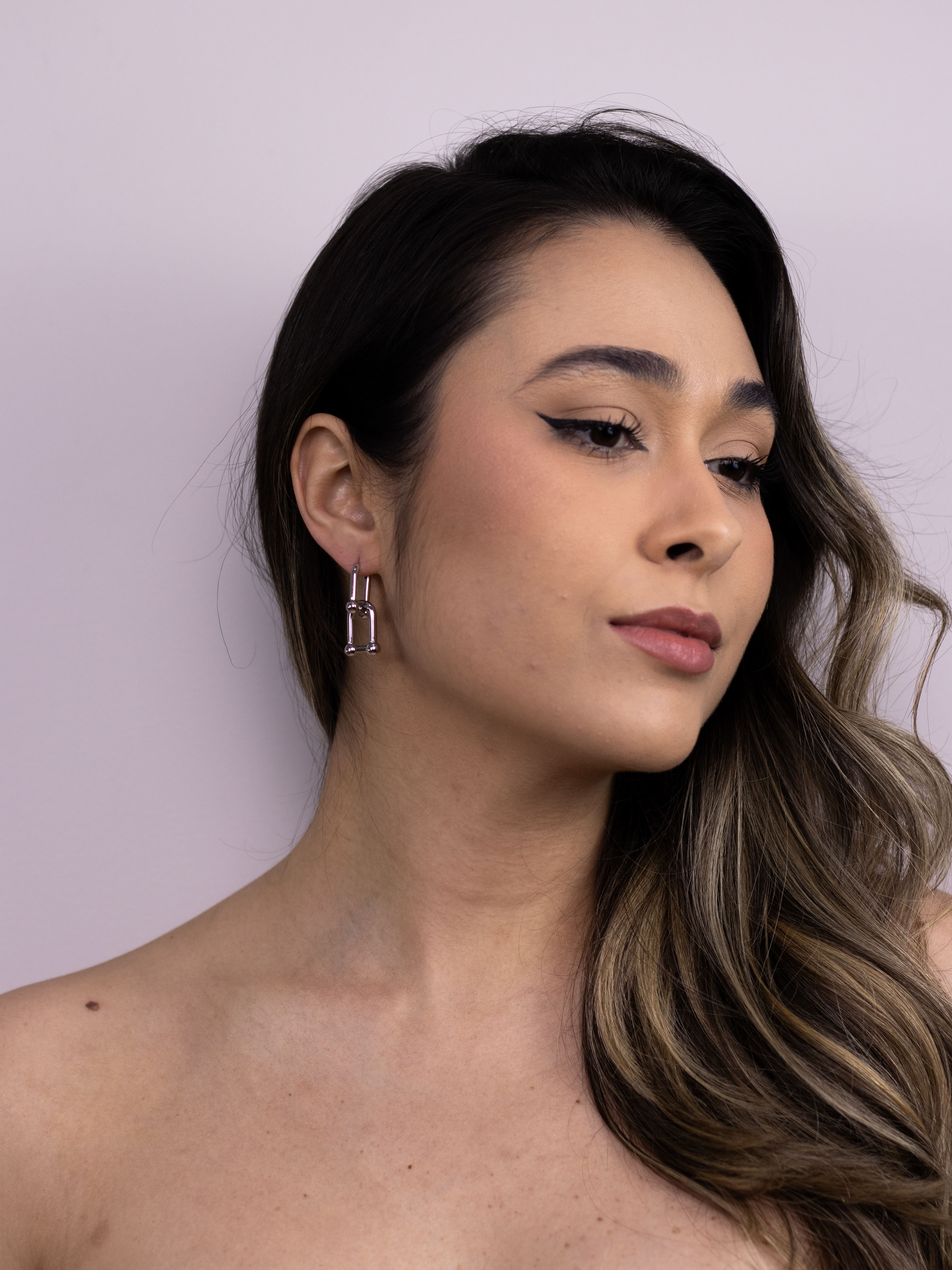 Argola Dupla Lisa Prata com Esfera