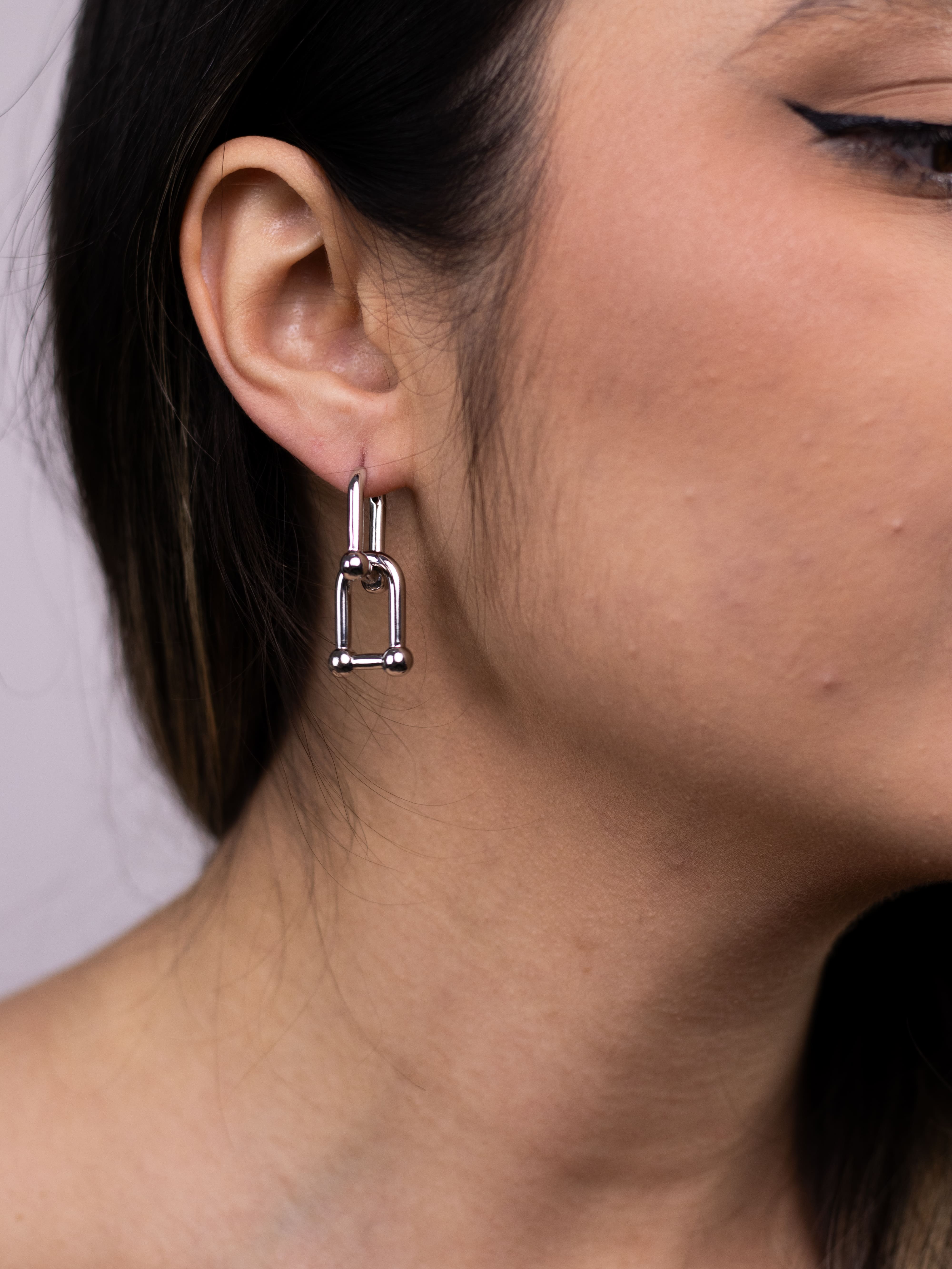 Argola Dupla Lisa Prata com Esfera