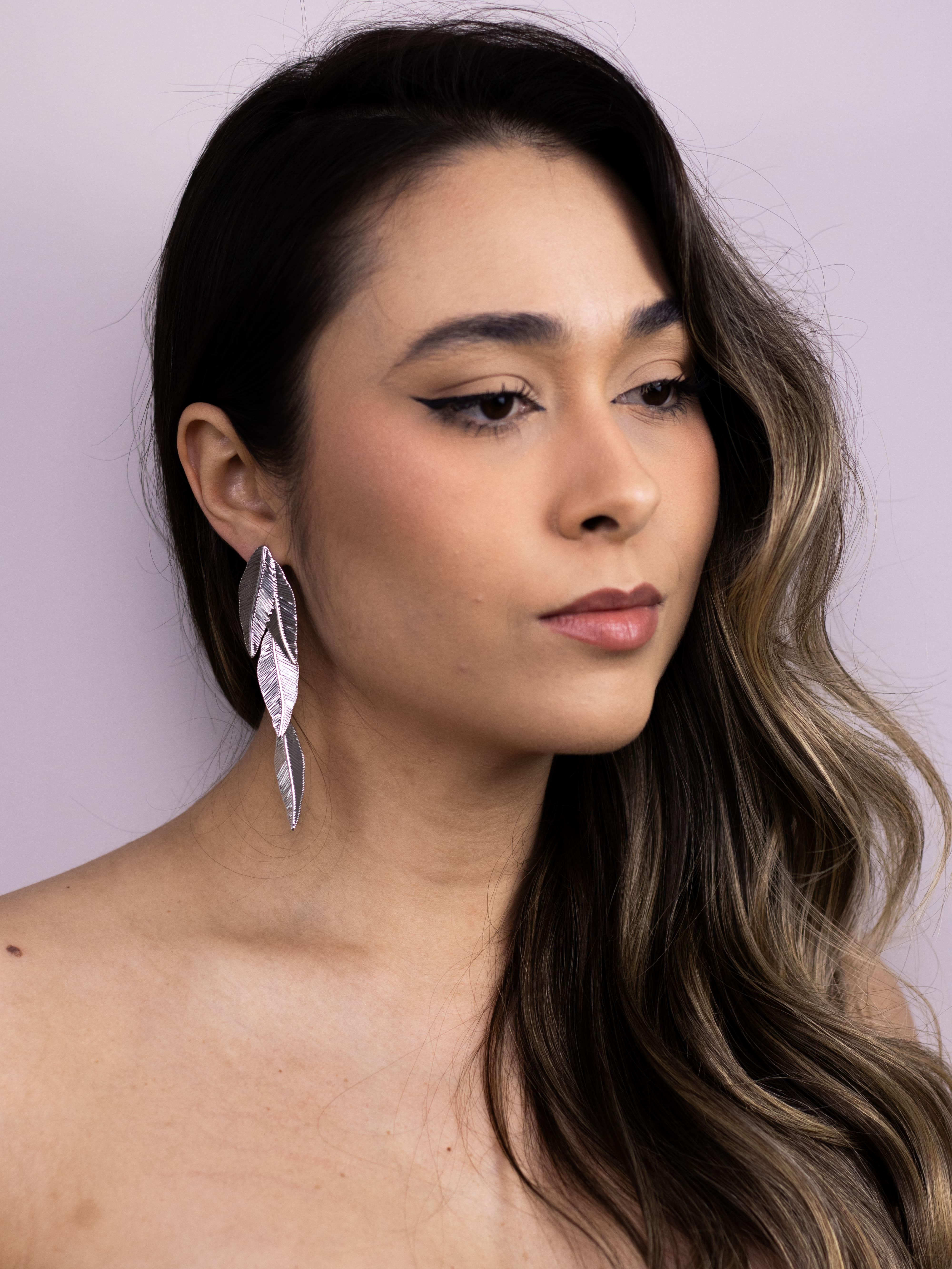 Brinco de Metal Prata Folha