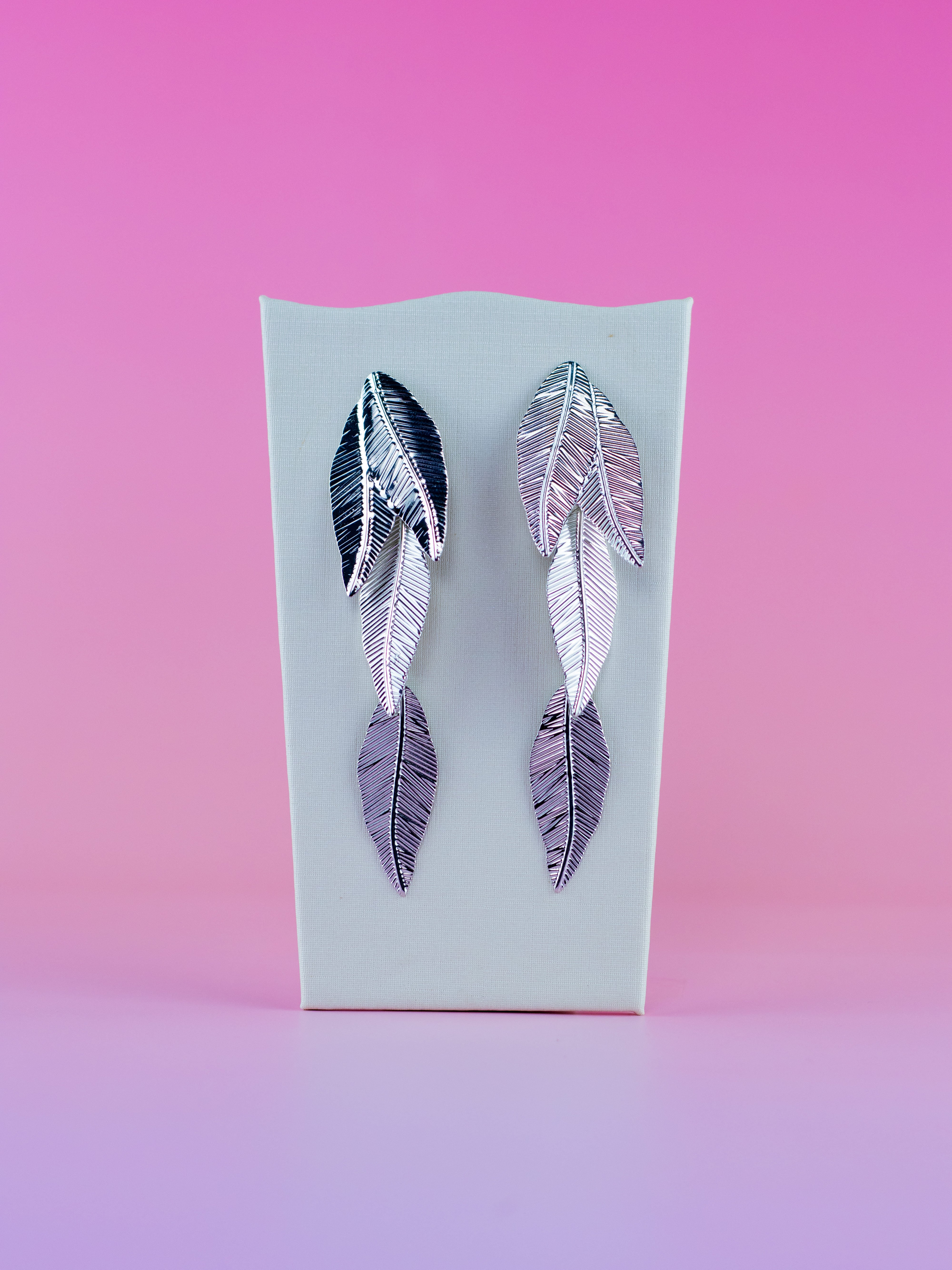 Brinco de Metal Prata Folha