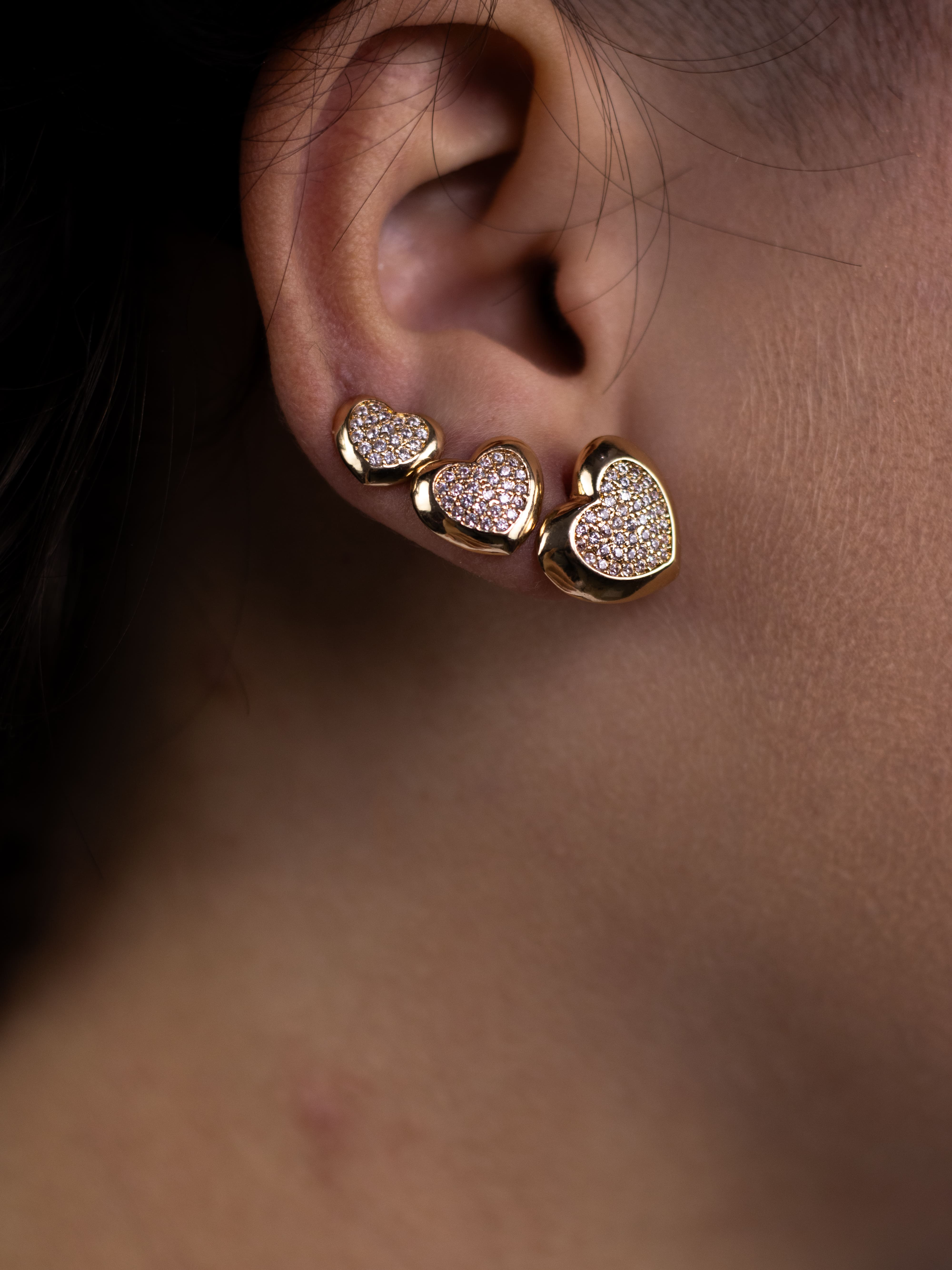 Brinco Trio Corção Dourado Cravejado