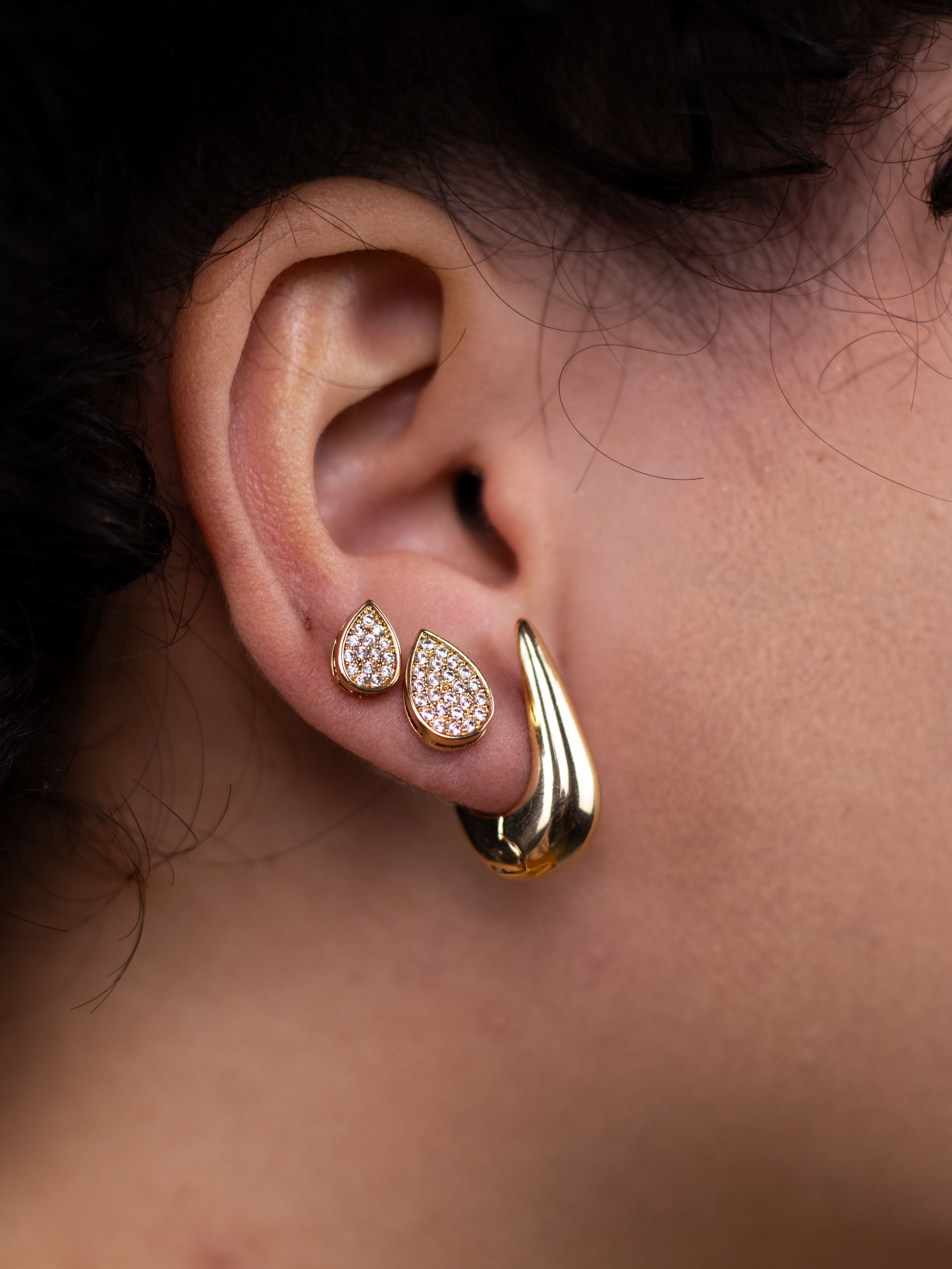 Brinco Trio Com Argola Cravejado Dourado