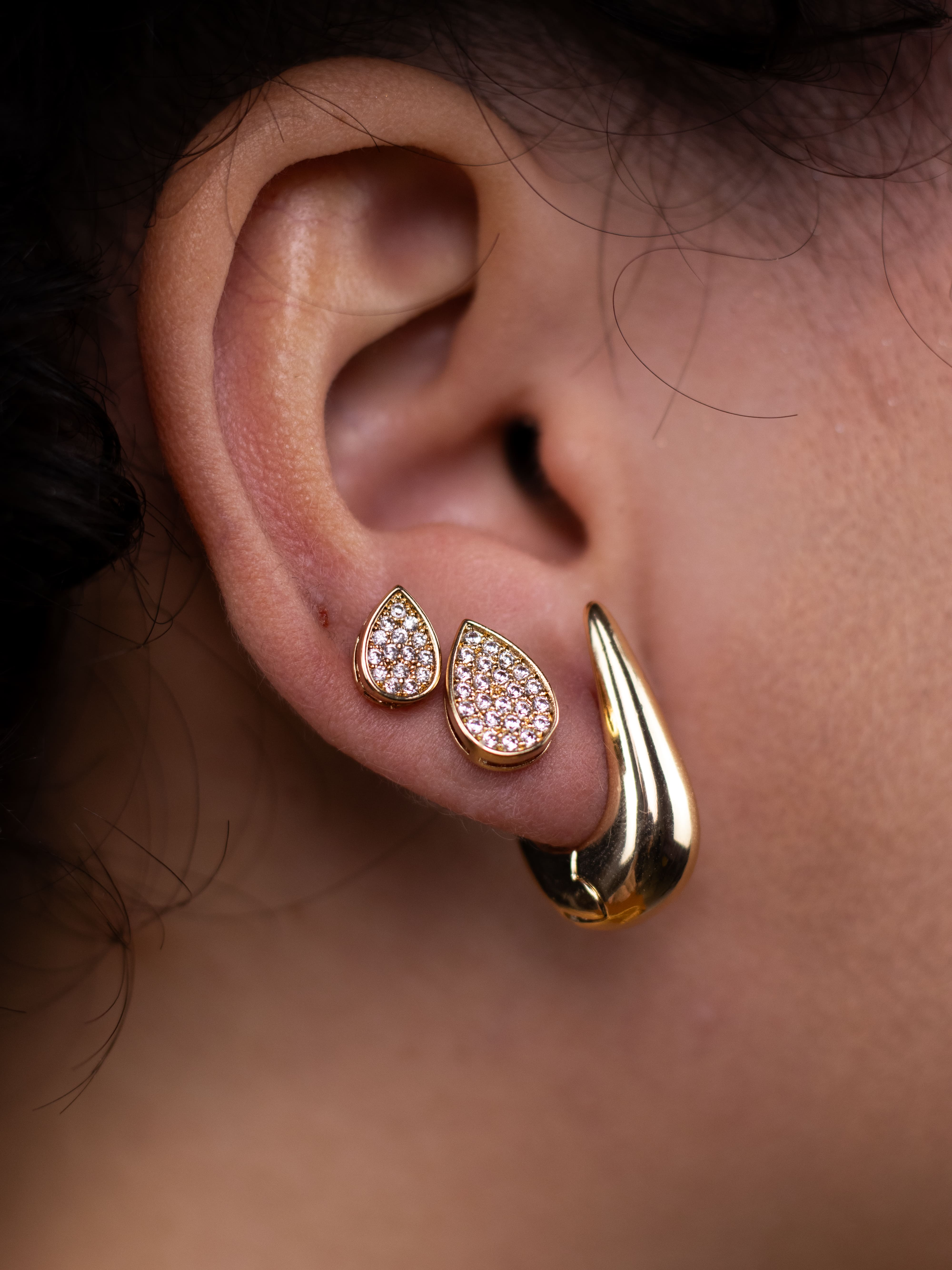 Brinco Trio Com Argola Cravejado Dourado