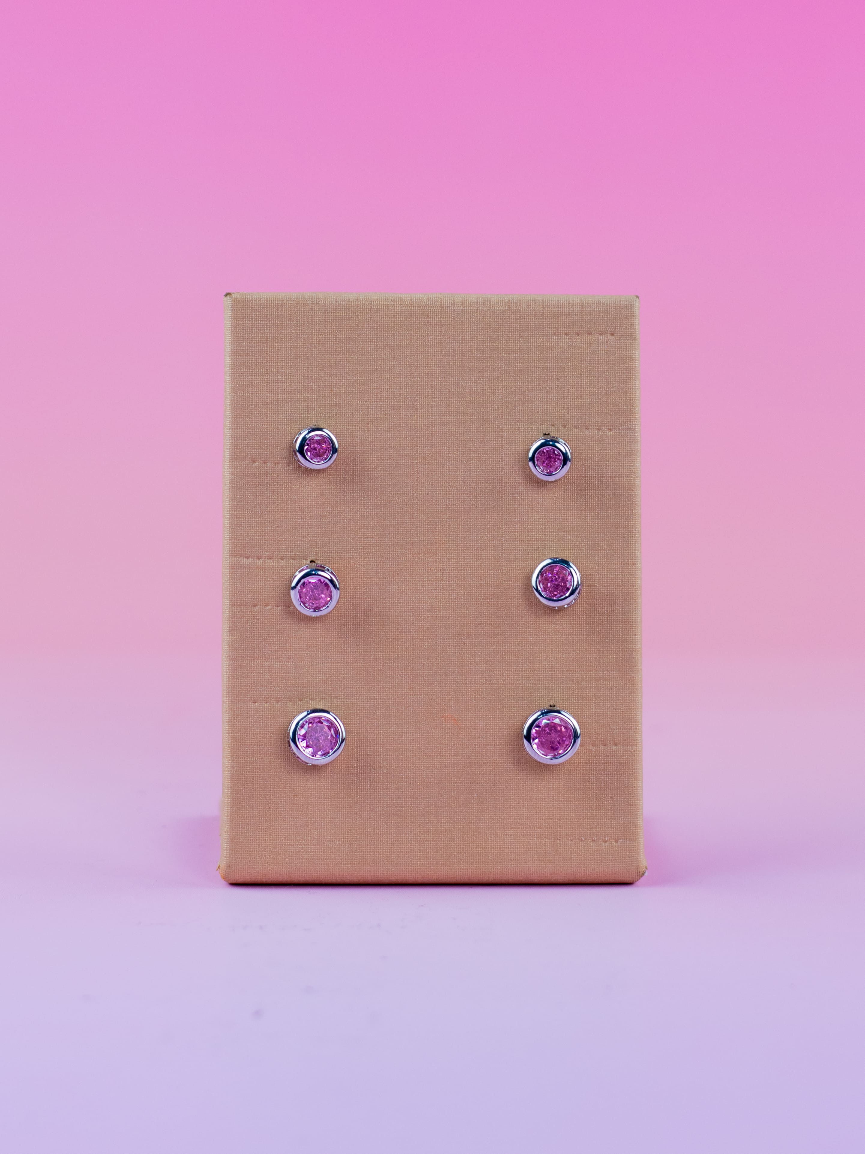 Brinco Trio Prata com Bolinha Colorida e Cristal