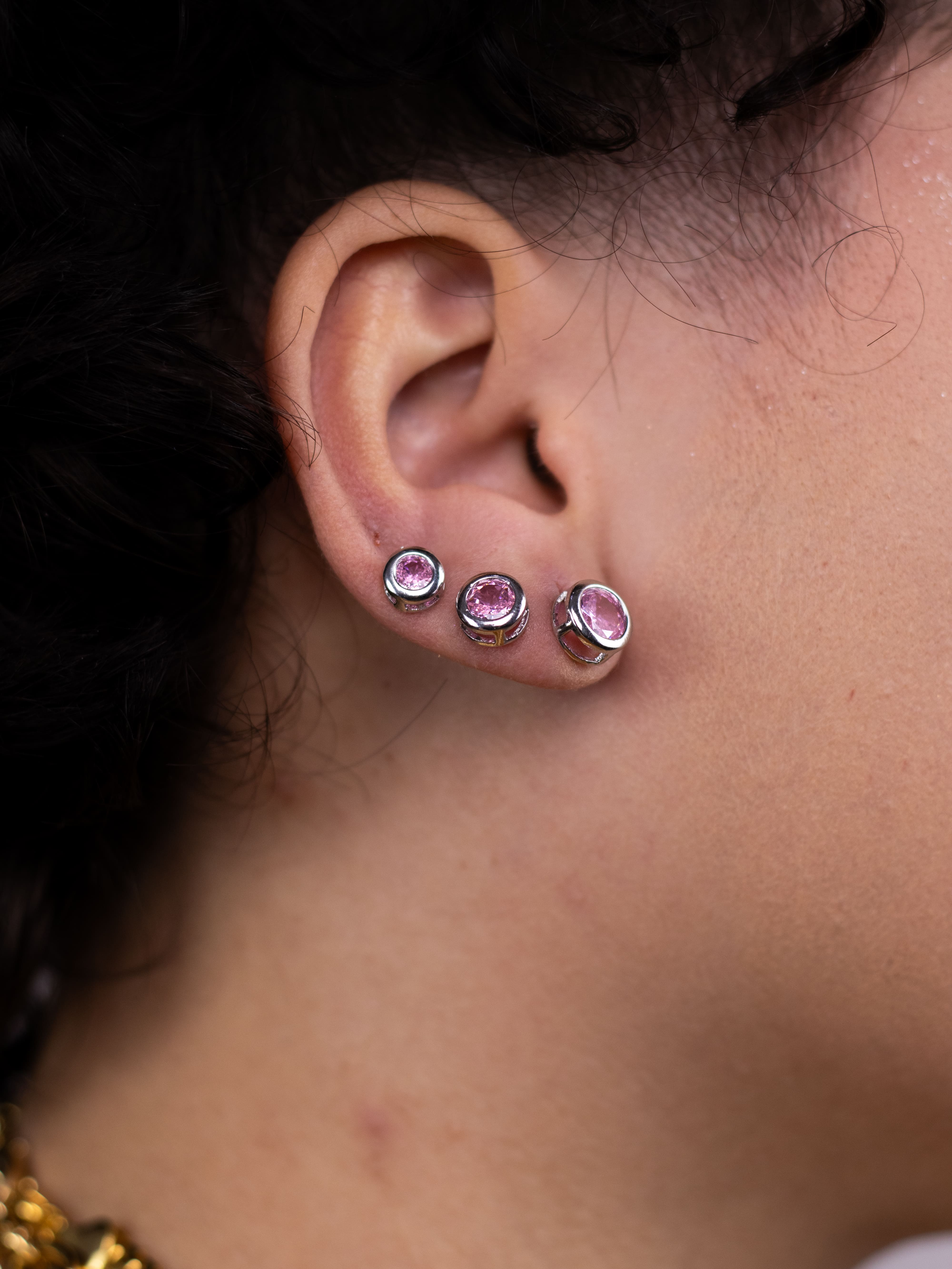 Brinco Trio Prata com Bolinha Colorida e Cristal