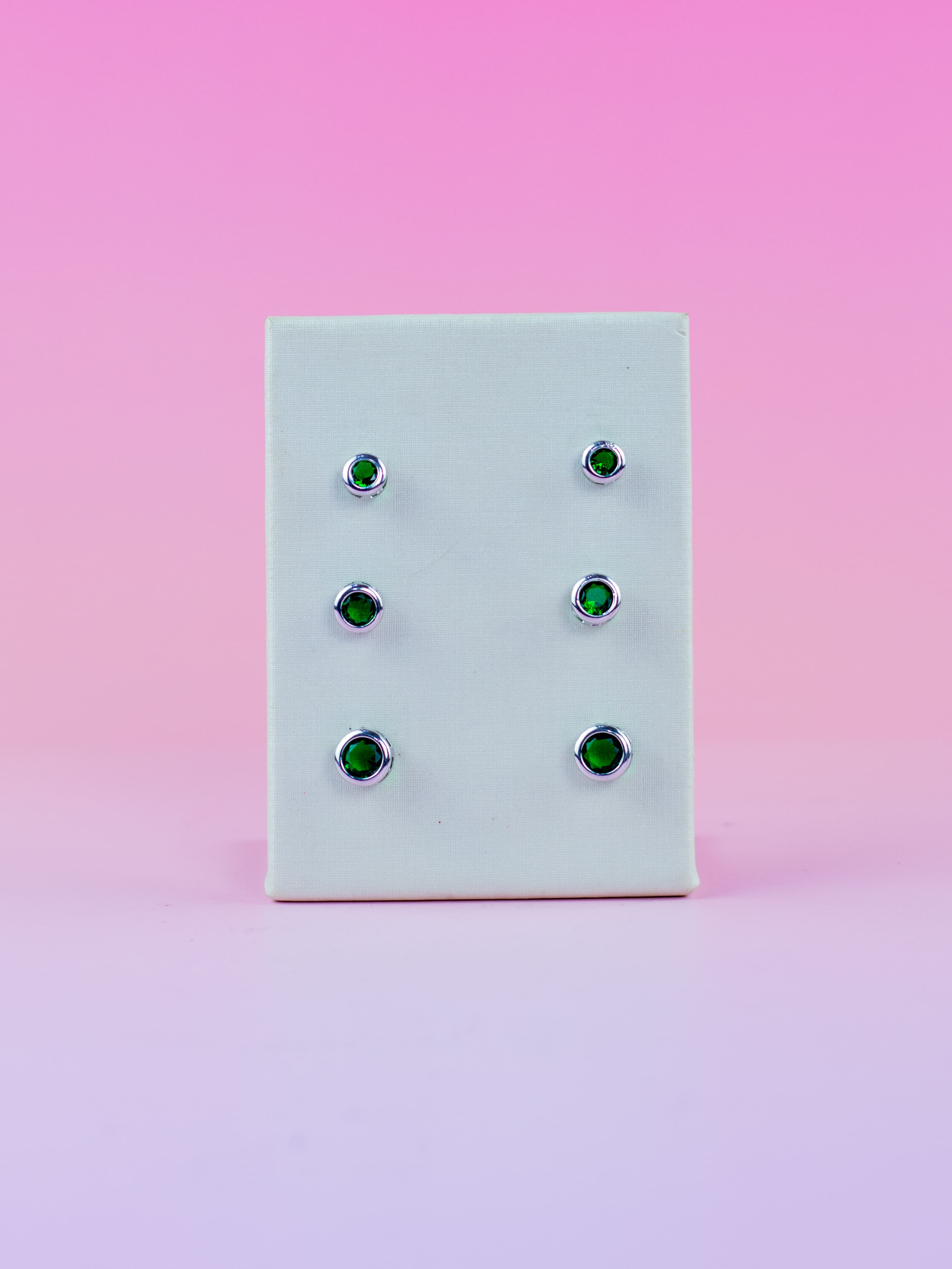 Brinco Trio Prata com Bolinha Colorida e Cristal