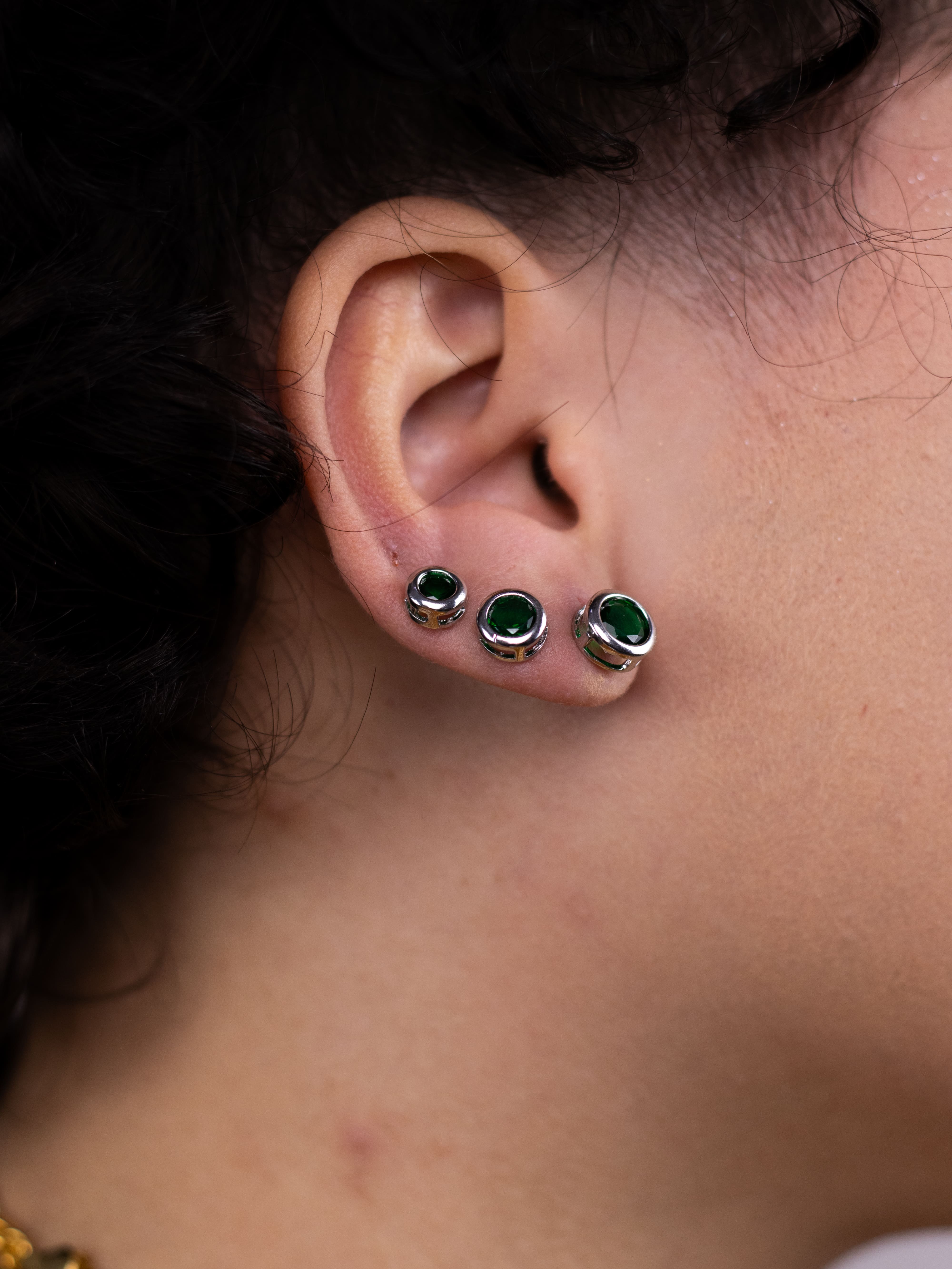 Brinco Trio Prata com Bolinha Colorida e Cristal