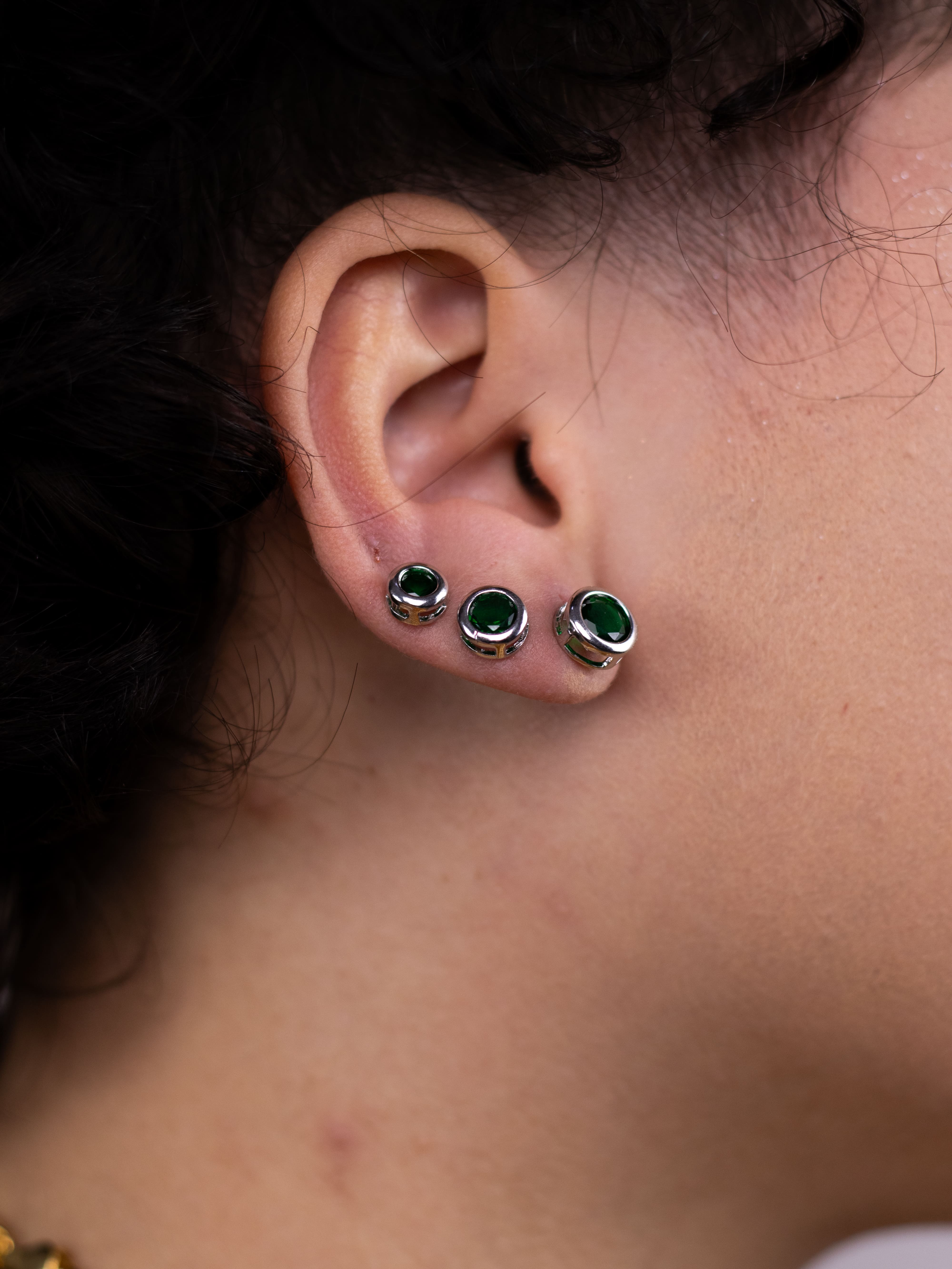 Brinco Trio Prata com Bolinha Colorida e Cristal