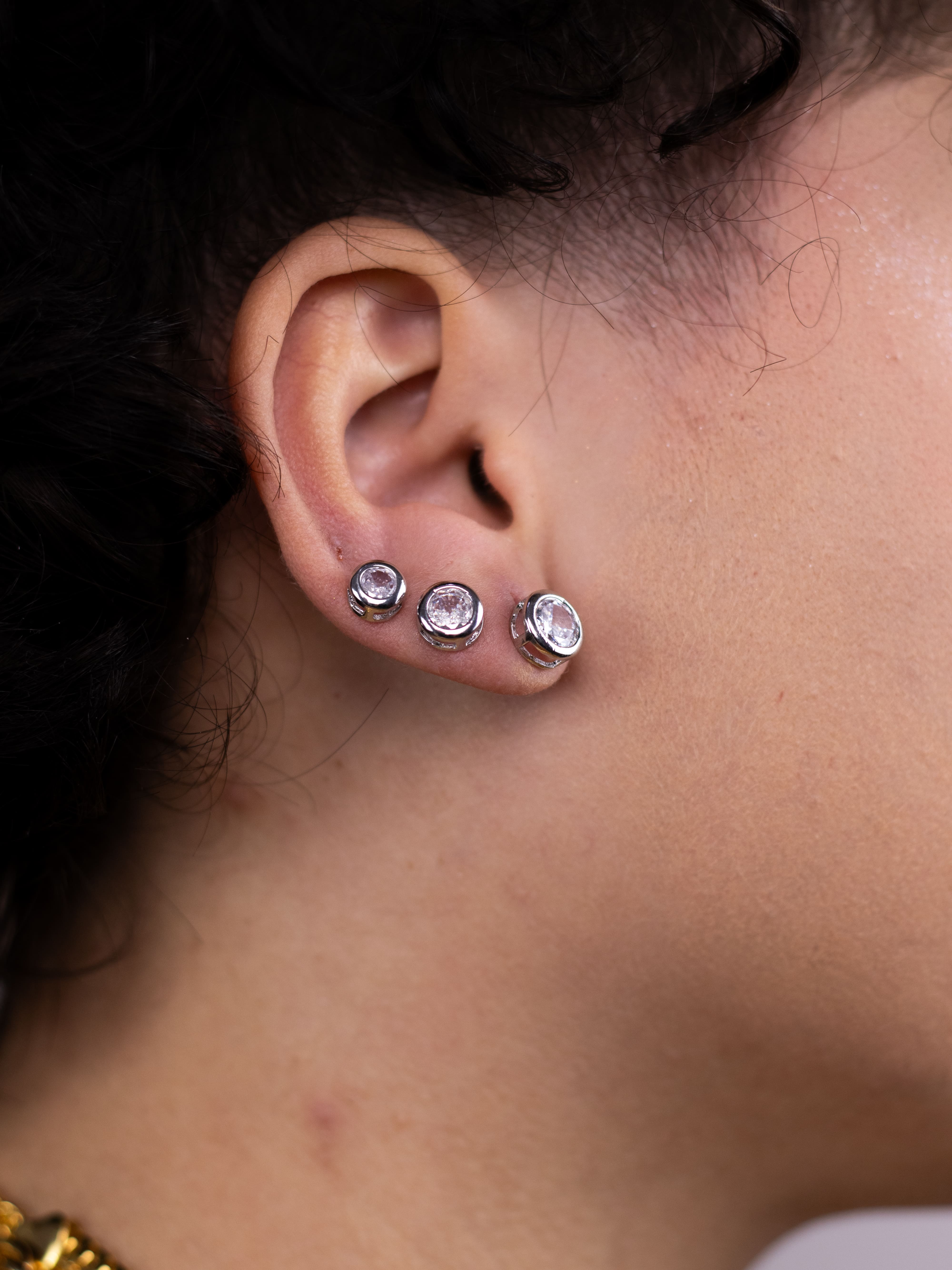 Brinco Trio Prata com Bolinha e Cristal