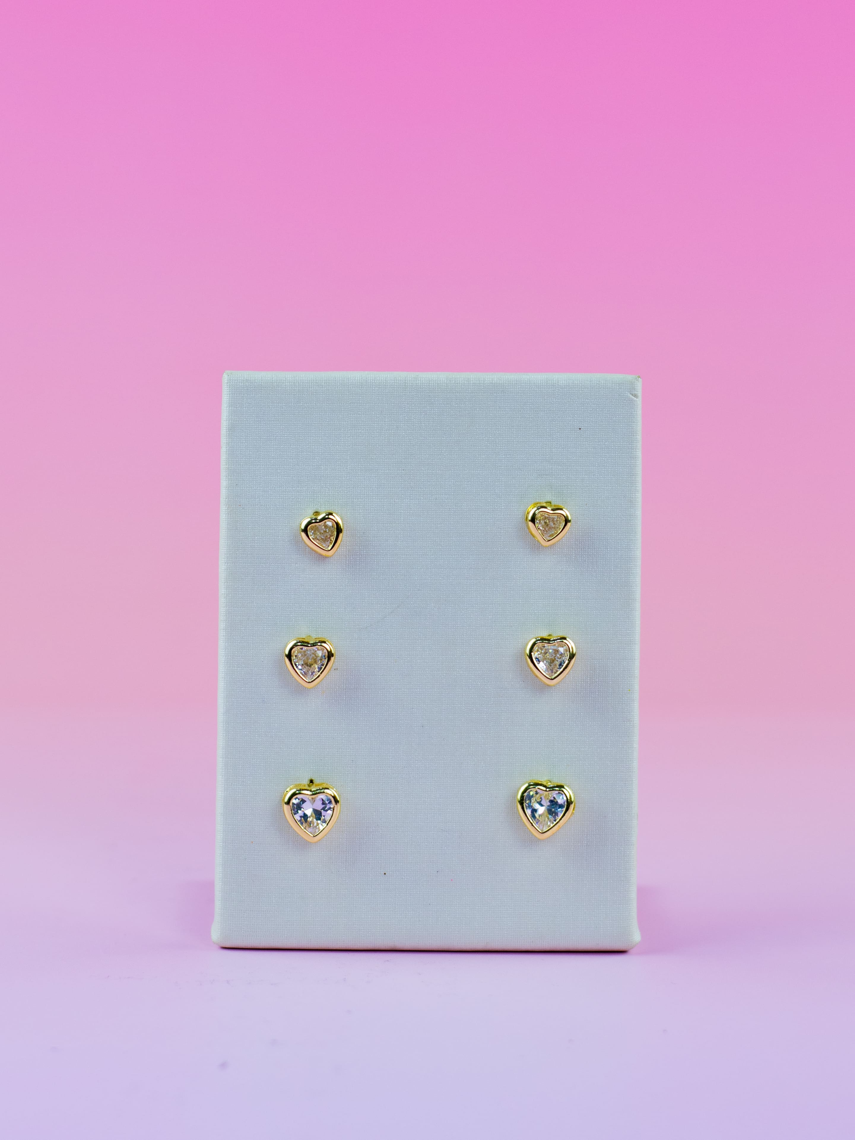 Brinco Trio Dourado Coração com Cristal