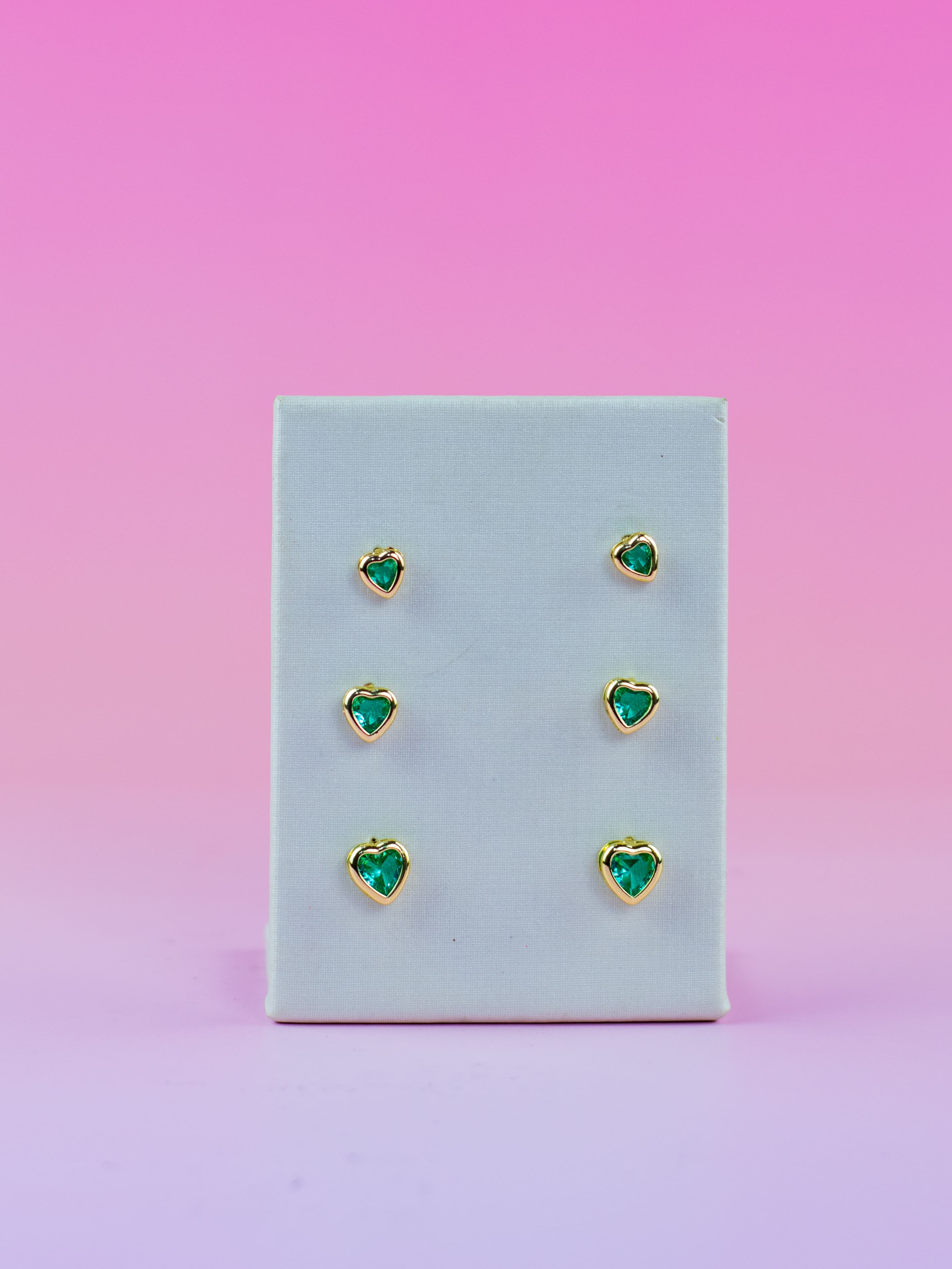 Brinco Trio Dourado Colorido Coração com Cristal